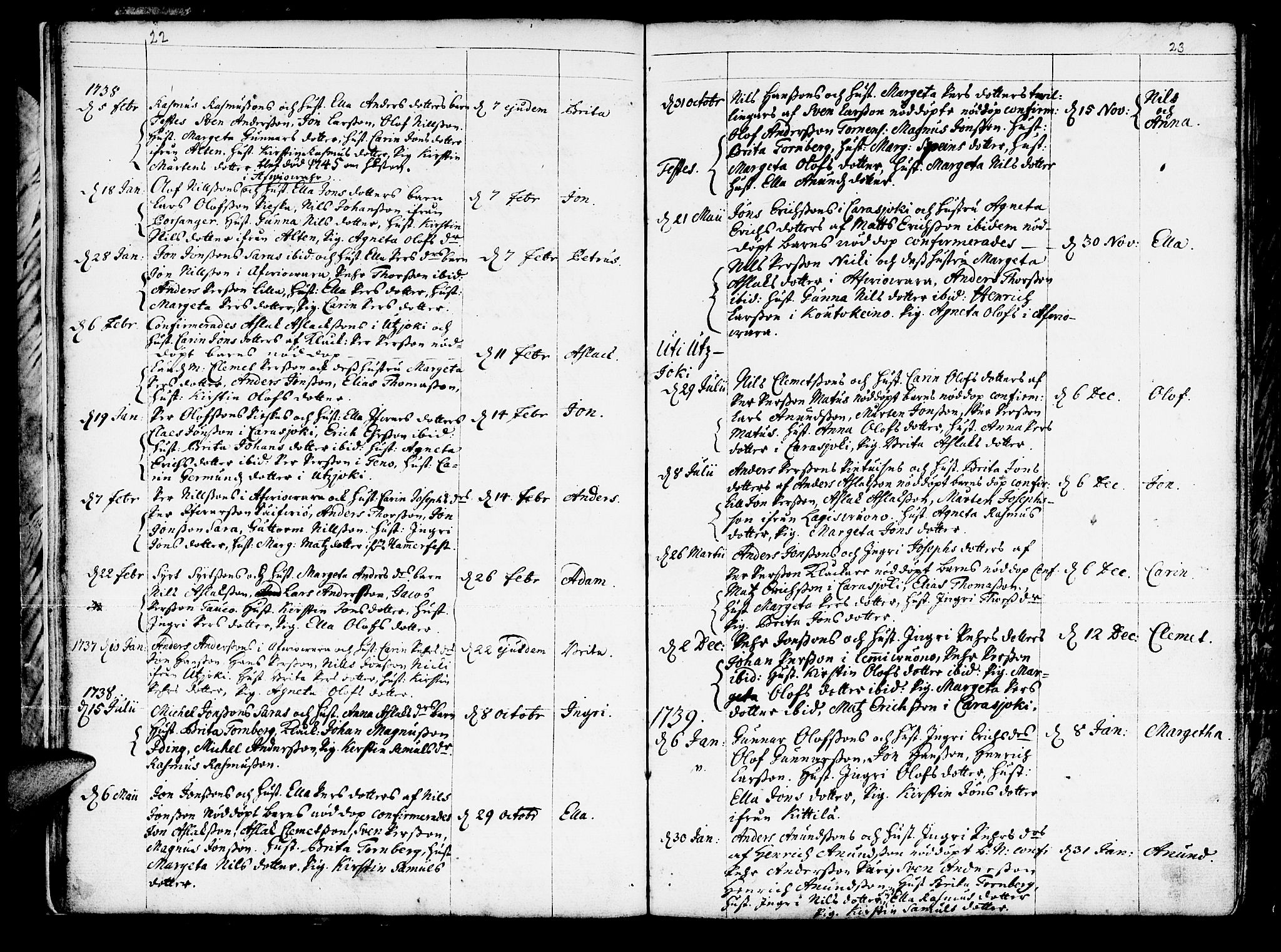 Kautokeino sokneprestembete, SATØ/S-1340/H/Ha/L0001.kirke: Parish register (official) no. 1, 1723-1776, p. 22-23