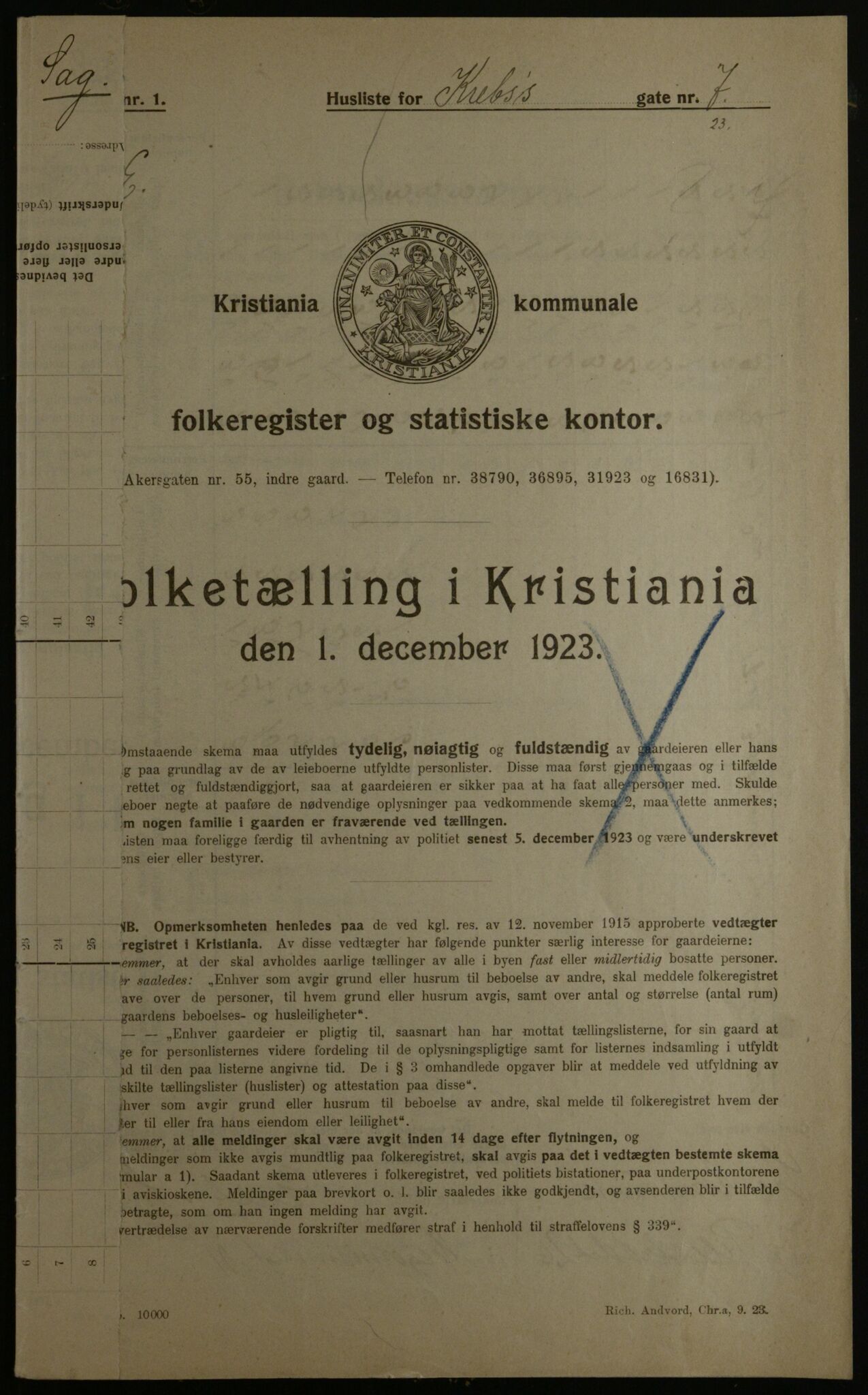 OBA, Municipal Census 1923 for Kristiania, 1923, p. 60328
