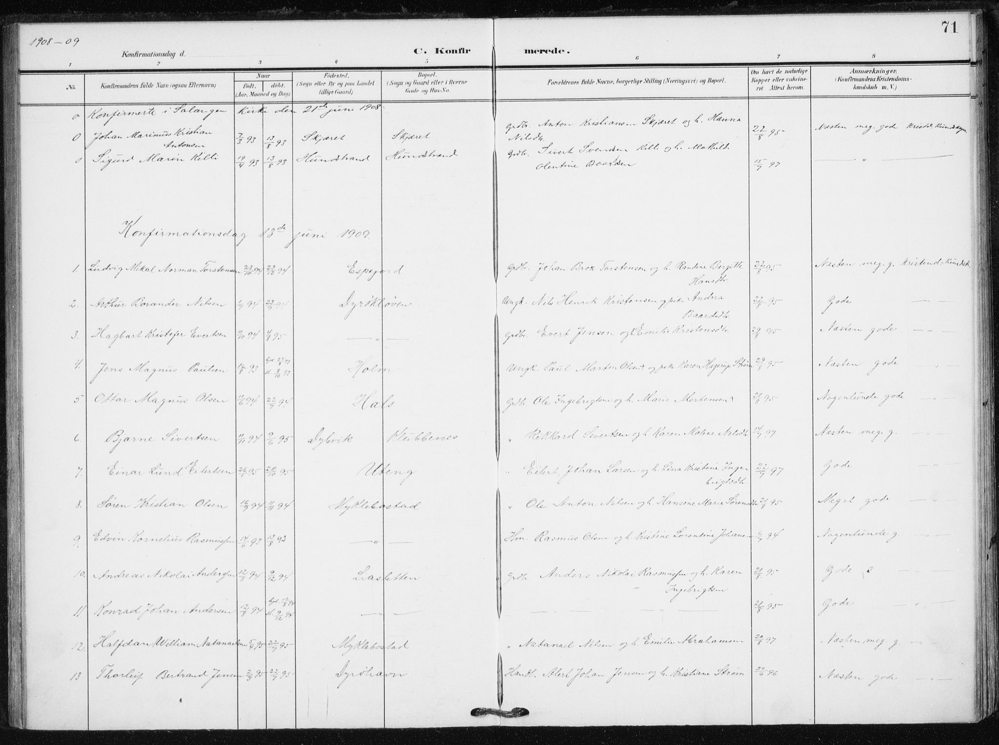 Tranøy sokneprestkontor, SATØ/S-1313/I/Ia/Iaa/L0013kirke: Parish register (official) no. 13, 1905-1922, p. 71