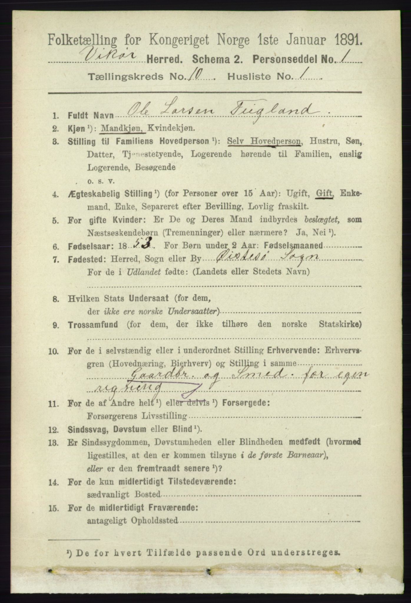 RA, 1891 census for 1238 Vikør, 1891, p. 2935