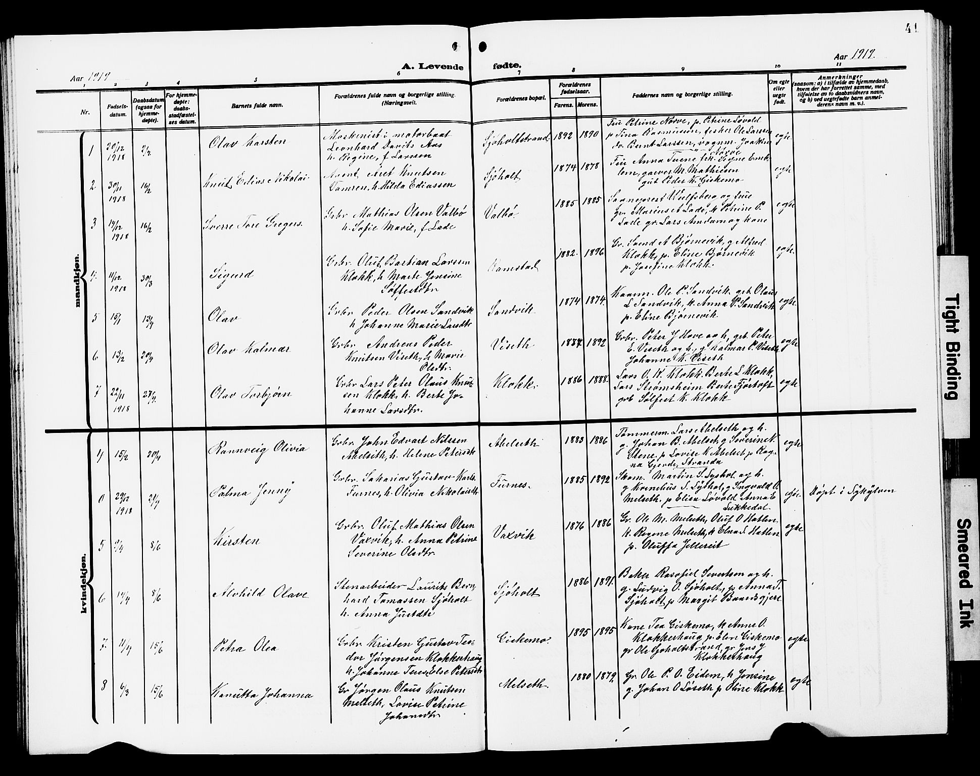 Ministerialprotokoller, klokkerbøker og fødselsregistre - Møre og Romsdal, AV/SAT-A-1454/522/L0328: Parish register (copy) no. 522C07, 1909-1925, p. 41