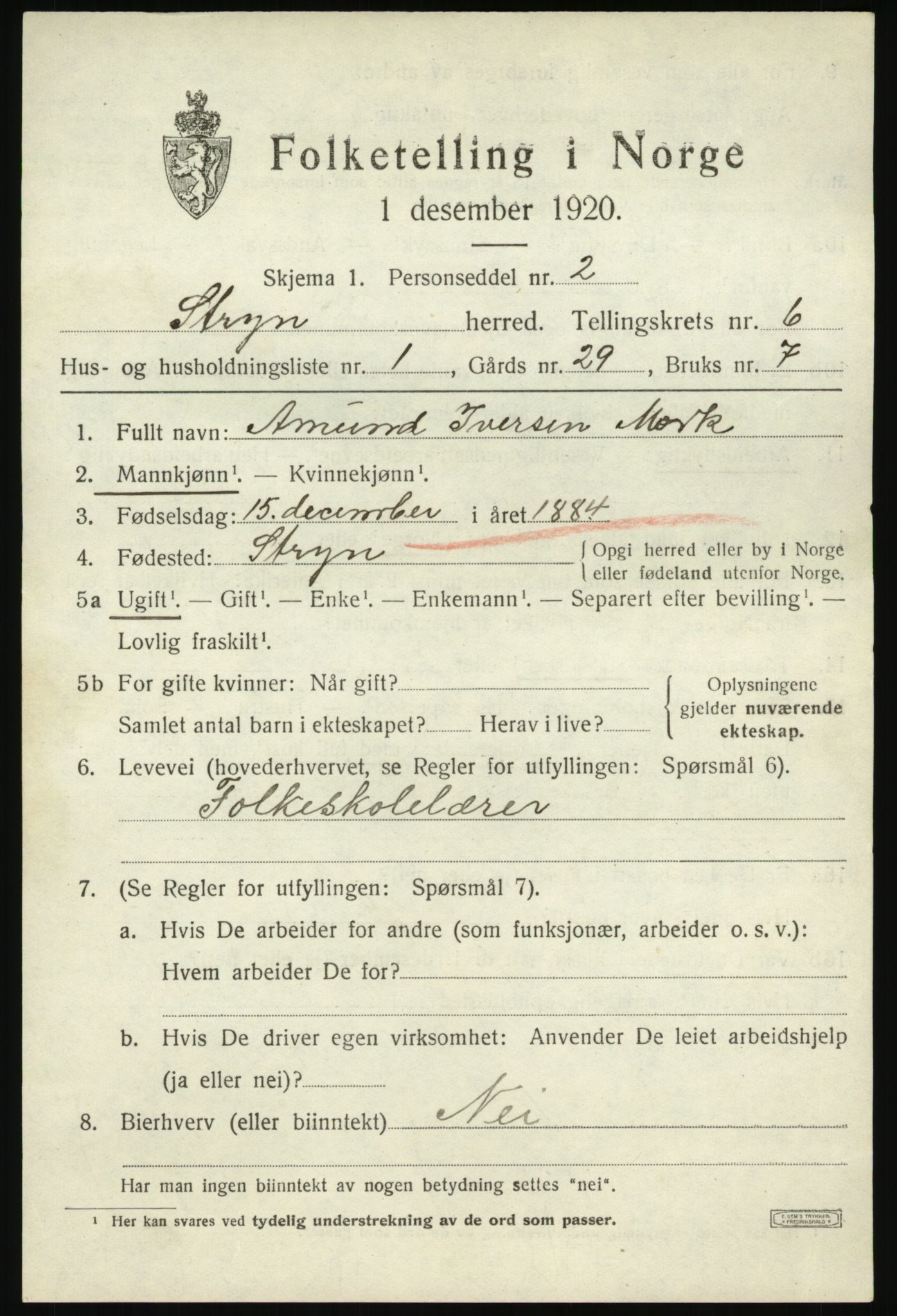 SAB, 1920 census for Stryn, 1920, p. 2616