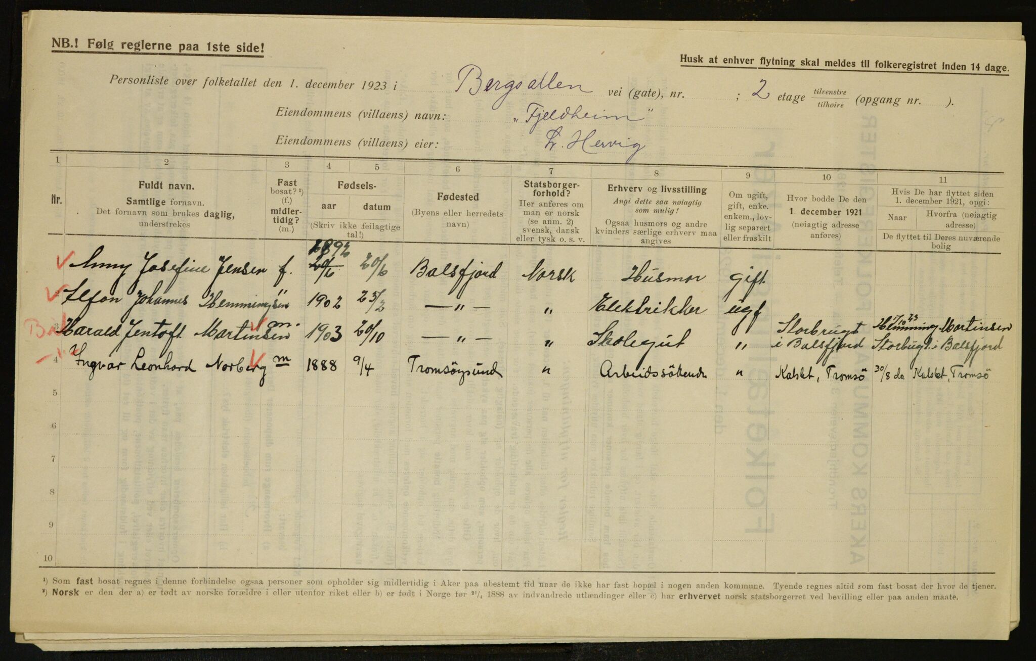 , Municipal Census 1923 for Aker, 1923, p. 7753