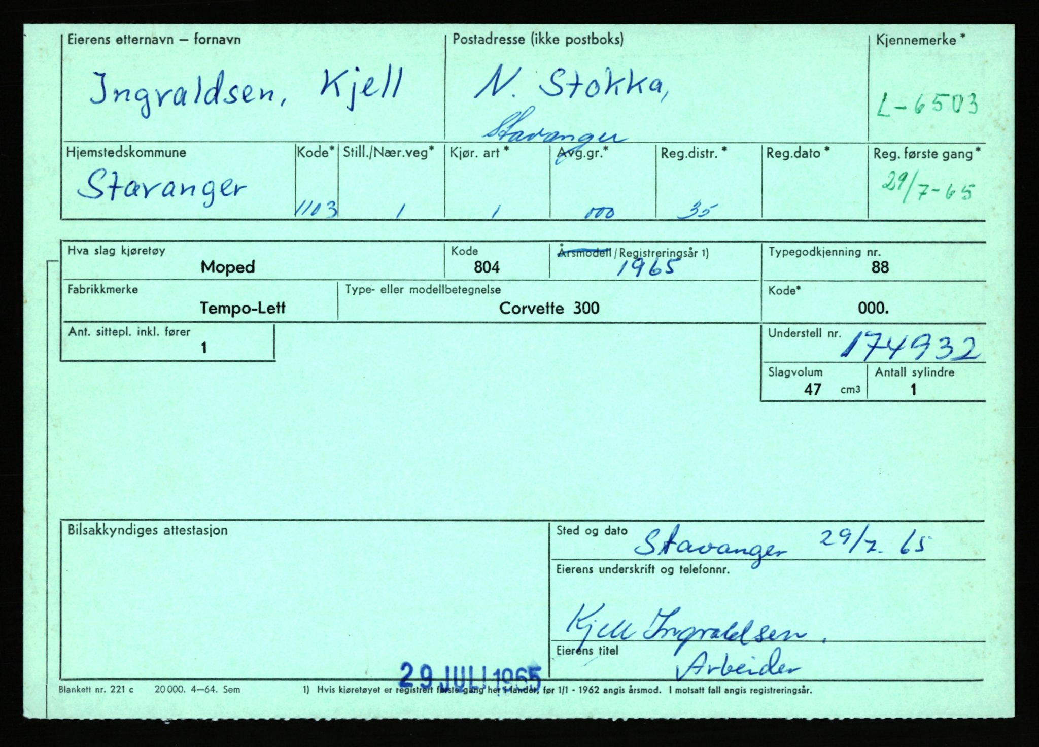 Stavanger trafikkstasjon, AV/SAST-A-101942/0/F/L0017: L-6500 - L-9879, 1930-1971, p. 11