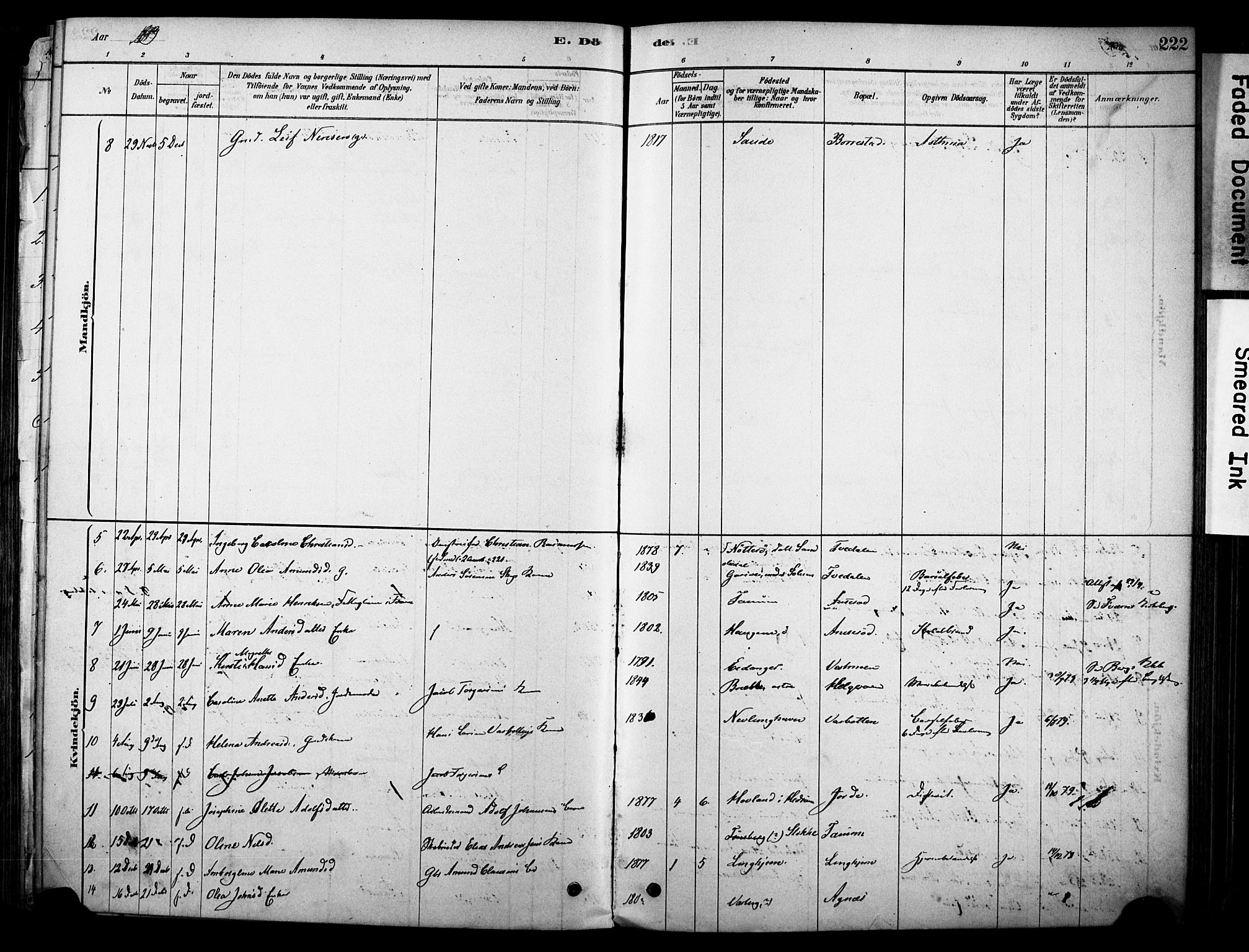 Brunlanes kirkebøker, AV/SAKO-A-342/F/Fc/L0001: Parish register (official) no. III 1, 1878-1899, p. 222