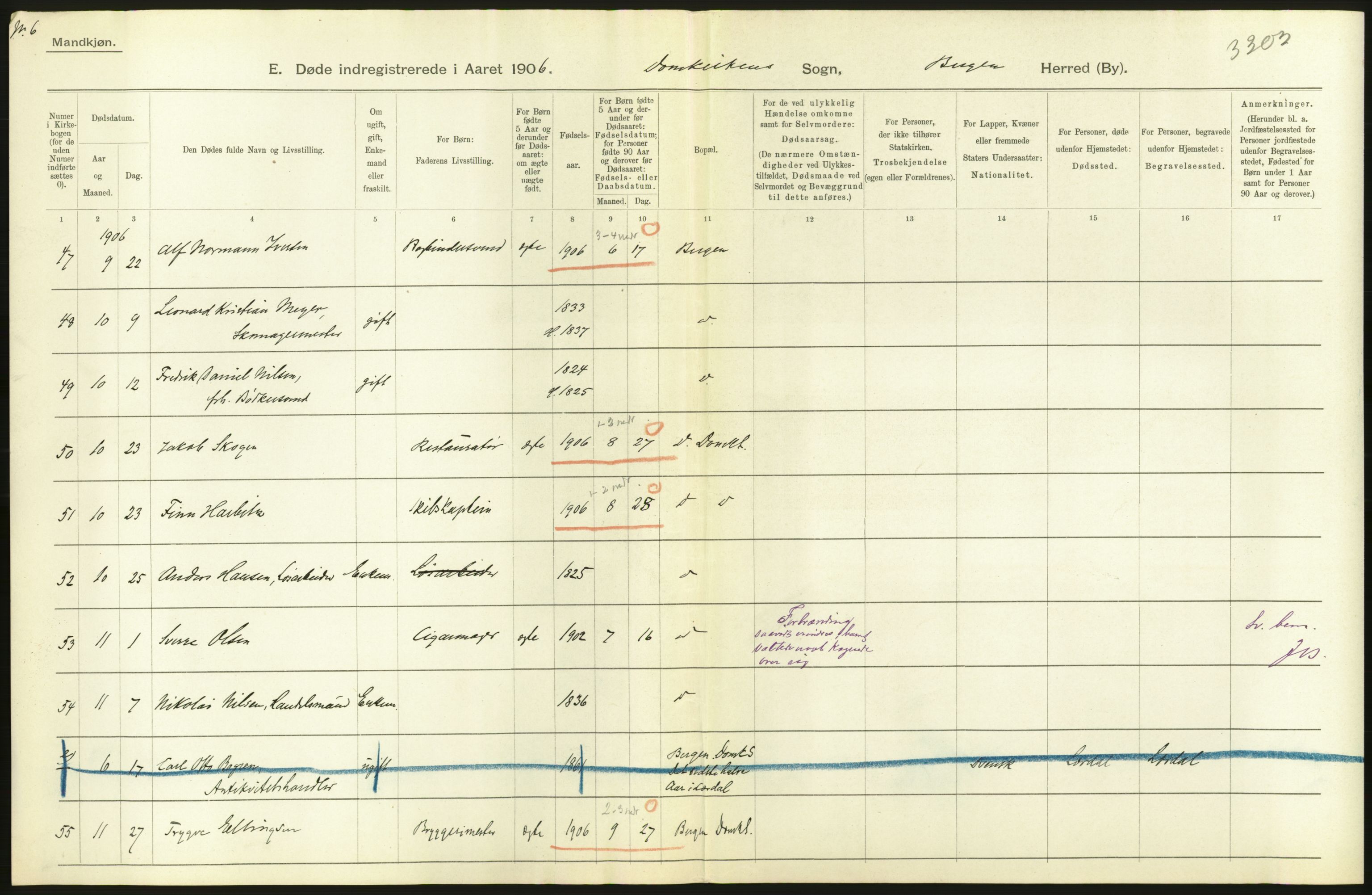 Statistisk sentralbyrå, Sosiodemografiske emner, Befolkning, AV/RA-S-2228/D/Df/Dfa/Dfad/L0032: Bergen: Gifte, døde, dødfødte., 1906, p. 4