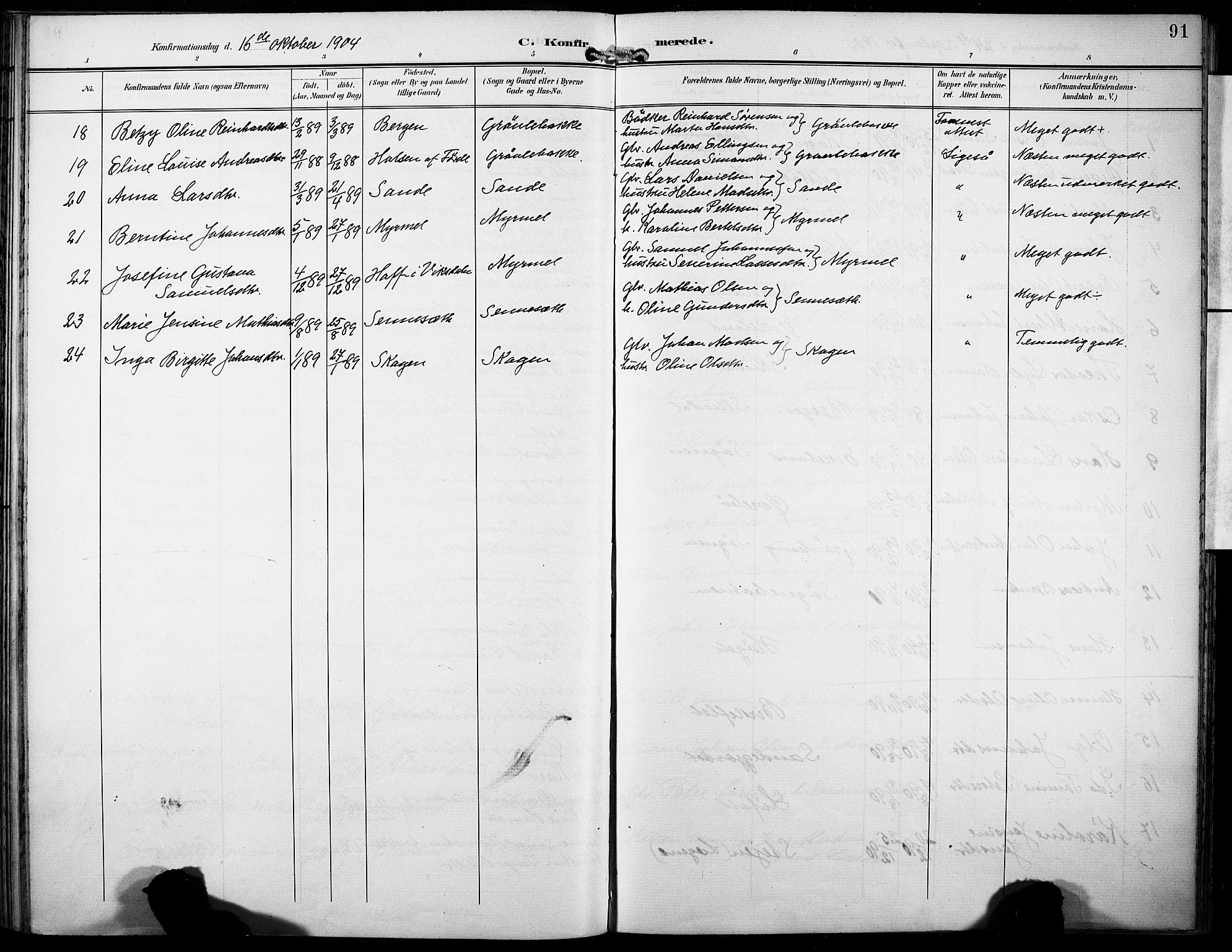 Gaular sokneprestembete, AV/SAB-A-80001/H/Haa: Parish register (official) no. B 2, 1898-1911, p. 91