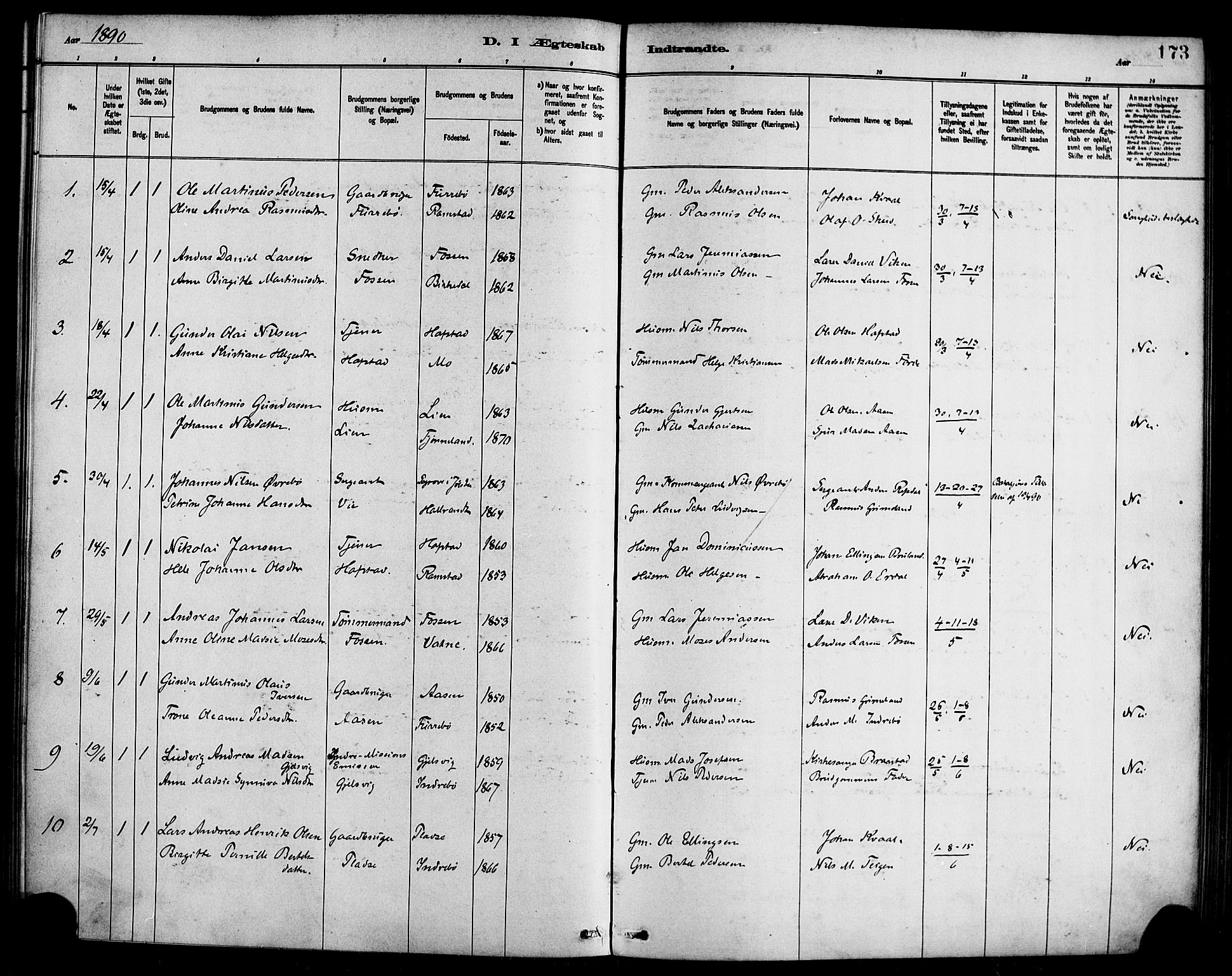 Førde sokneprestembete, SAB/A-79901/H/Haa/Haab/L0001: Parish register (official) no. B 1, 1880-1898, p. 173