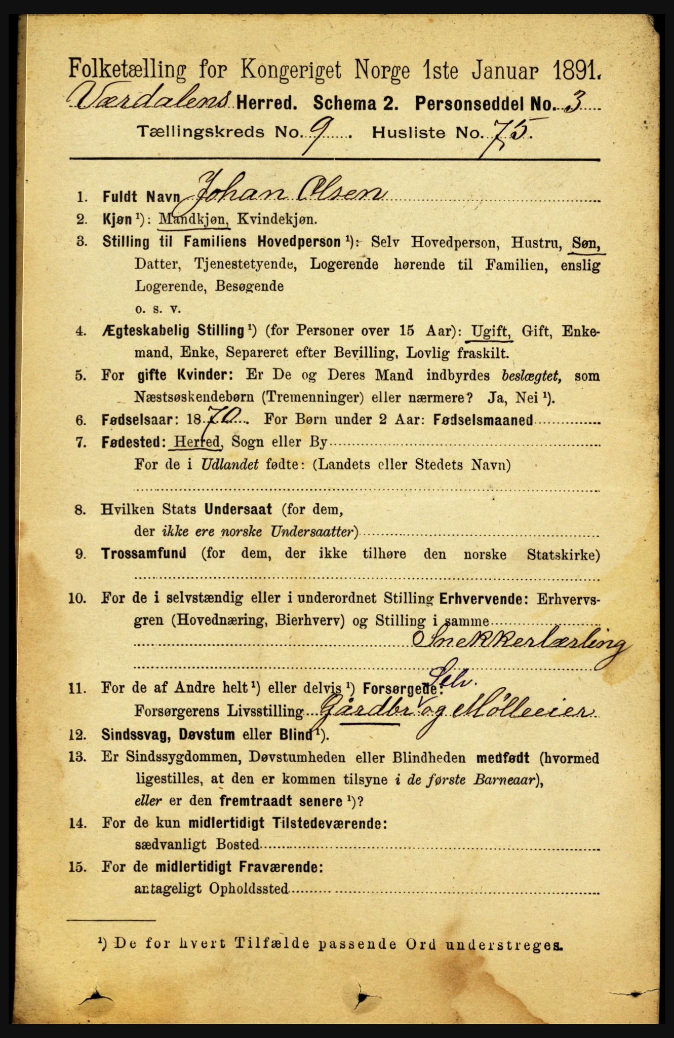 RA, 1891 census for 1721 Verdal, 1891, p. 5483