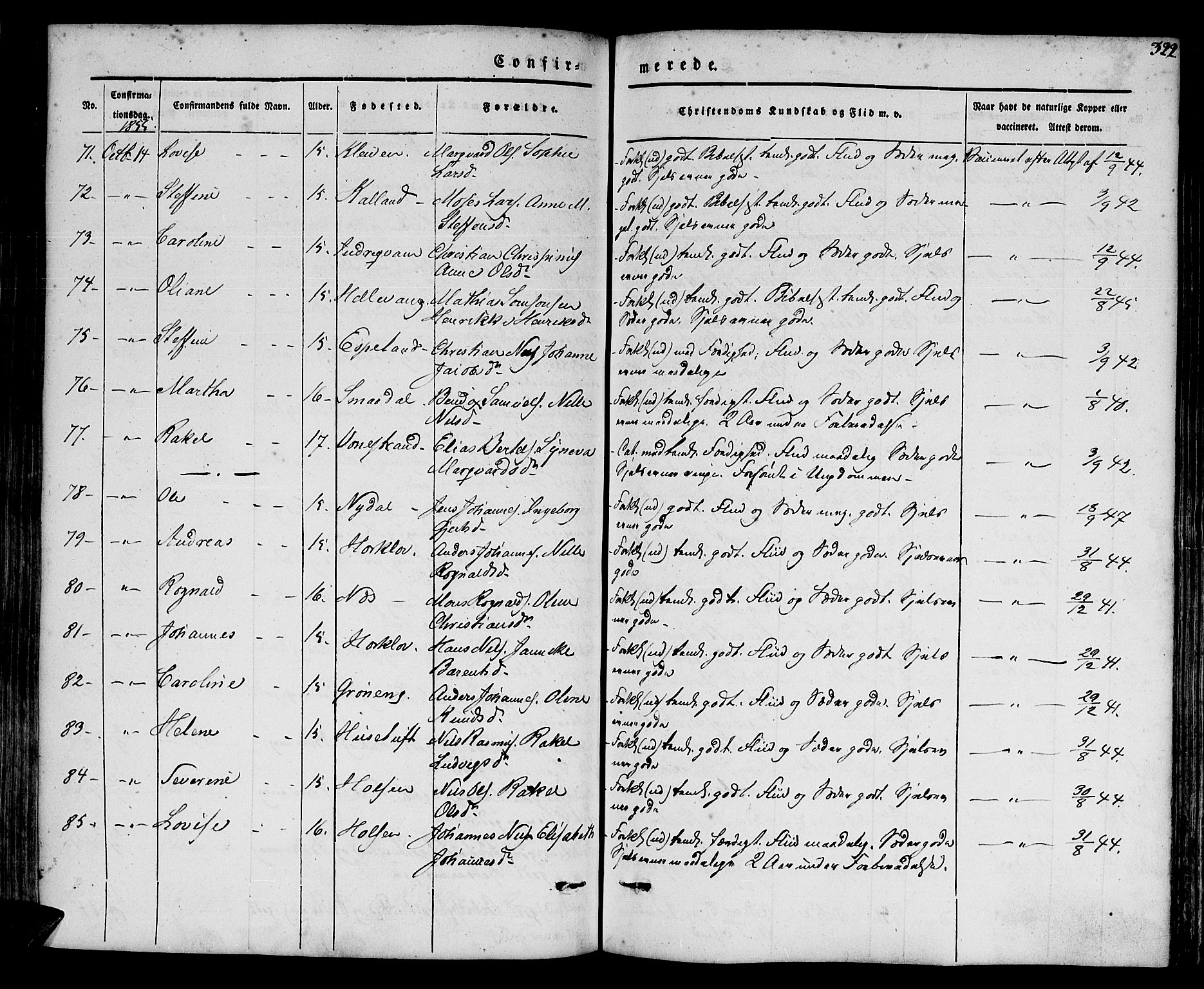 Førde sokneprestembete, SAB/A-79901/H/Haa/Haaa/L0007: Parish register (official) no. A 7, 1843-1860, p. 322