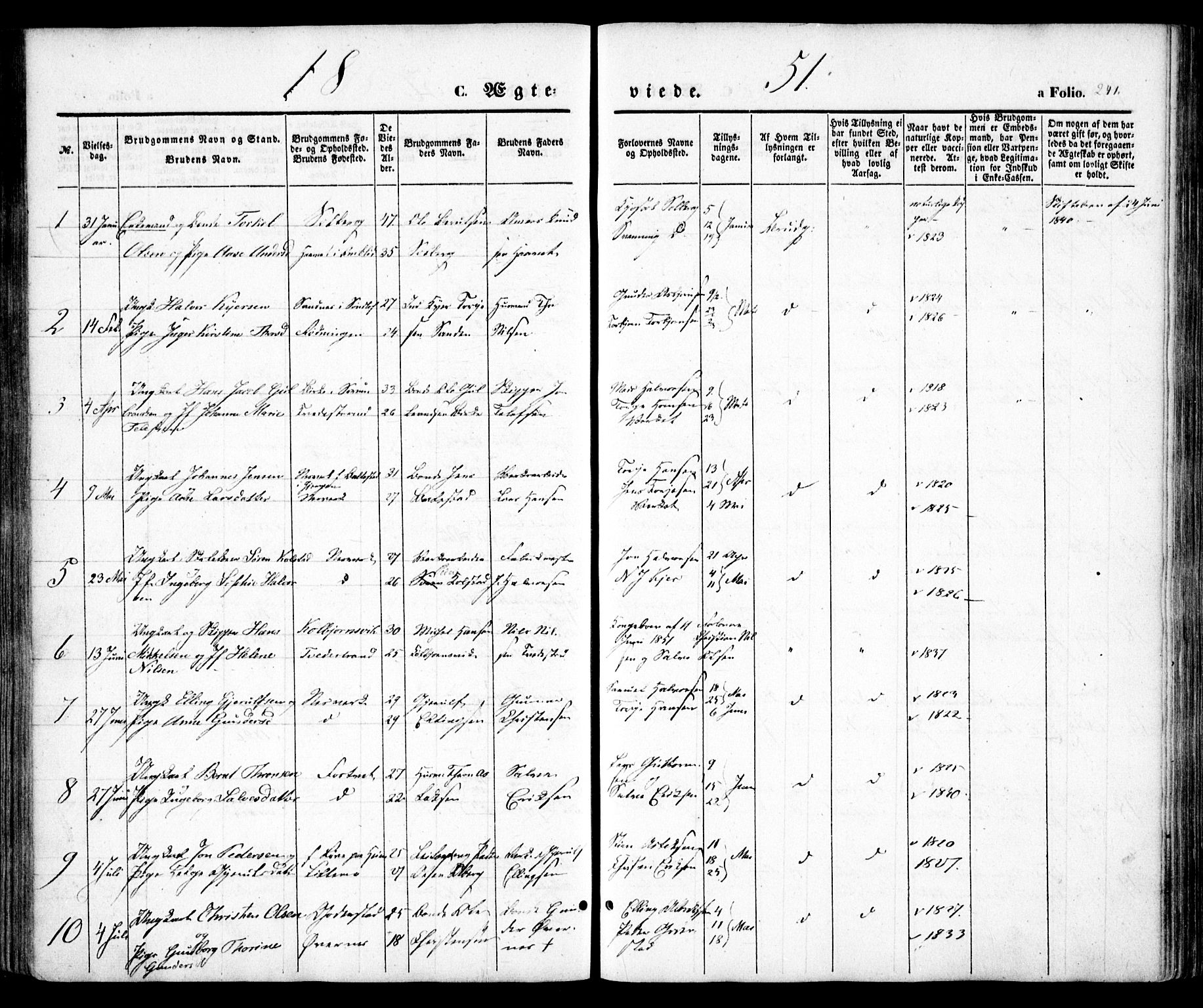 Holt sokneprestkontor, AV/SAK-1111-0021/F/Fa/L0008: Parish register (official) no. A 8, 1849-1860, p. 241