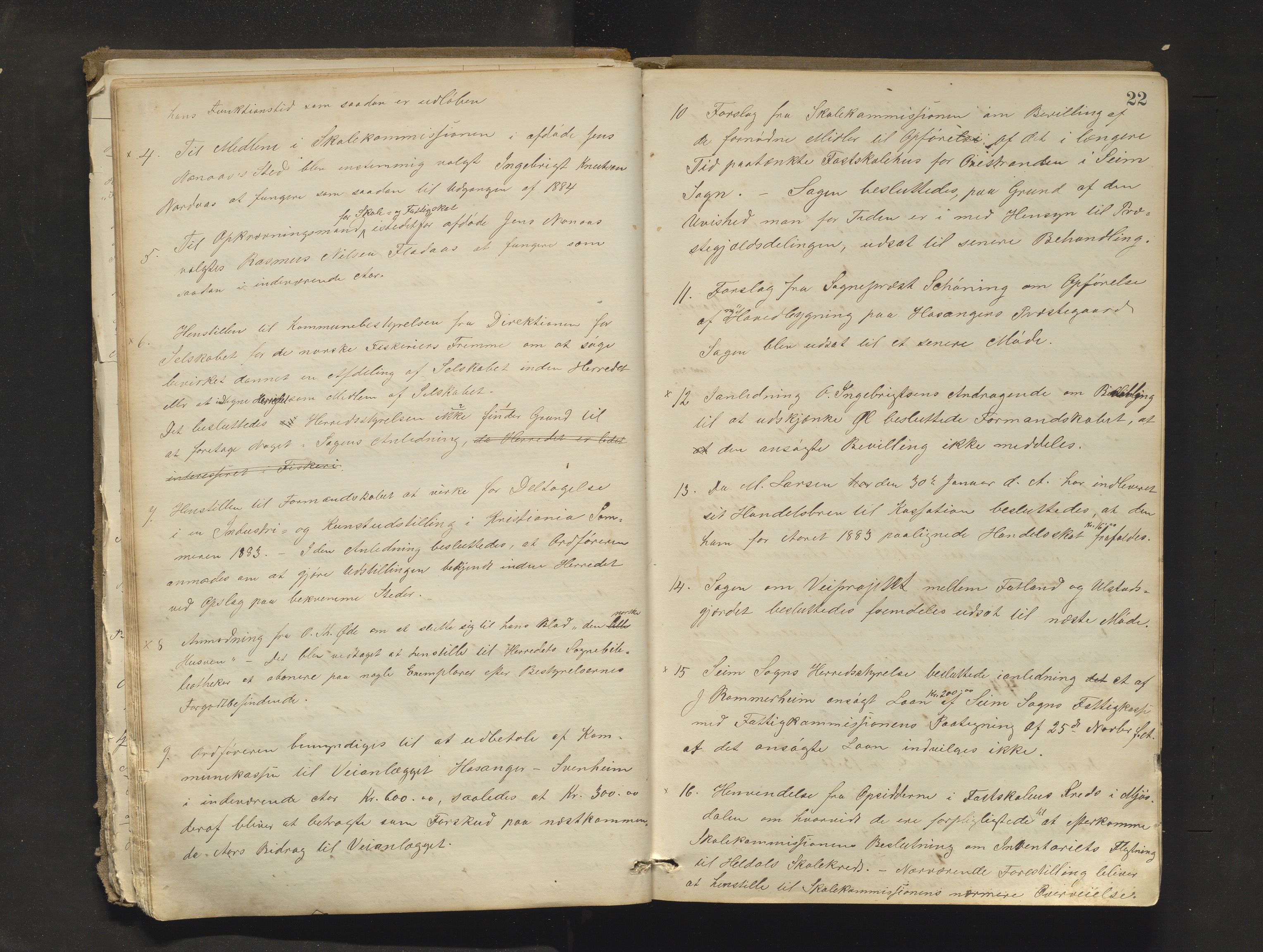 Hosanger kommune. Formannskapet, IKAH/1253a-021/A/Aa/L0003: Møtebok for Hosanger formannskap, heradsstyre og Hosanger soknestyre, 1881-1893, p. 22