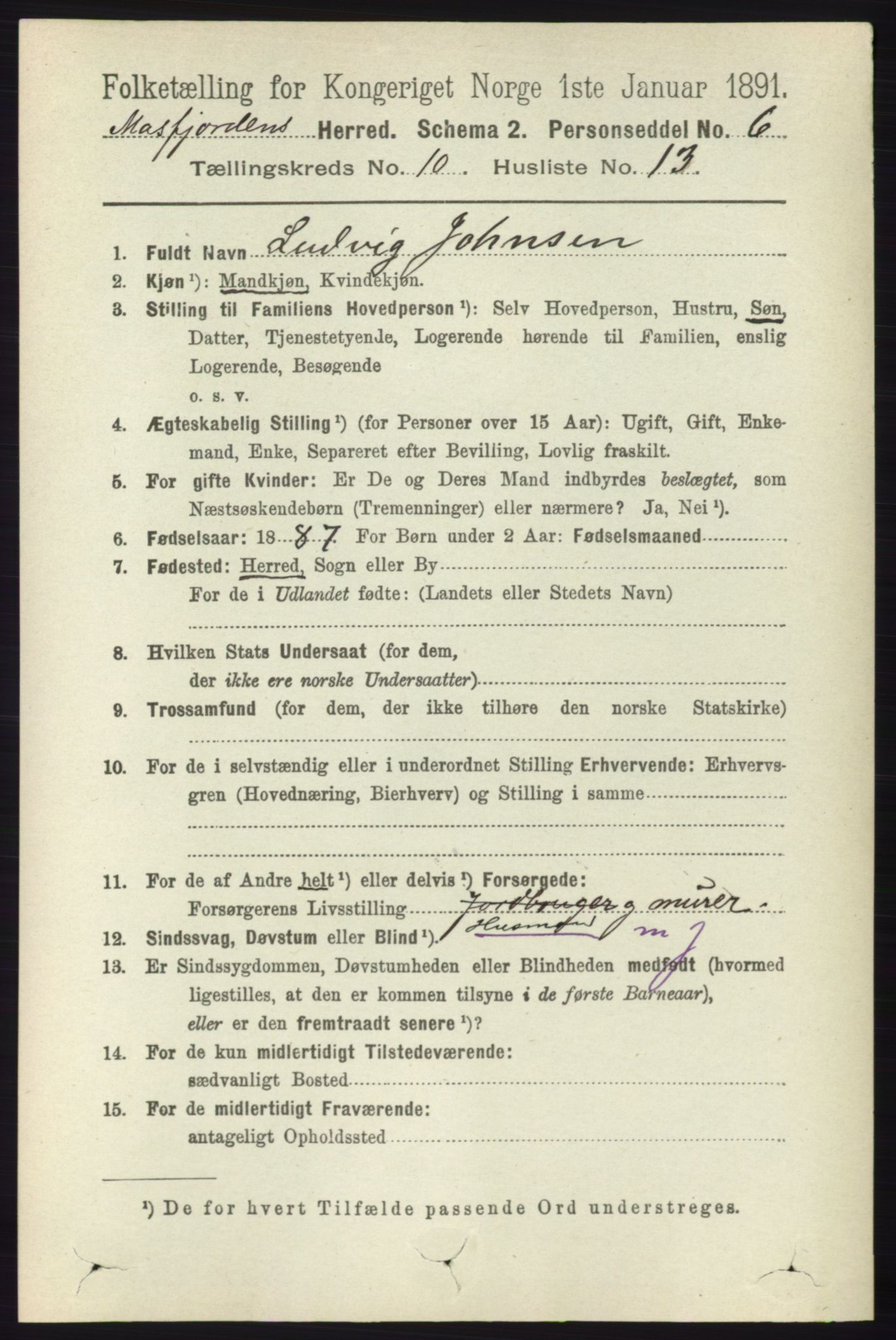 RA, 1891 census for 1266 Masfjorden, 1891, p. 2116