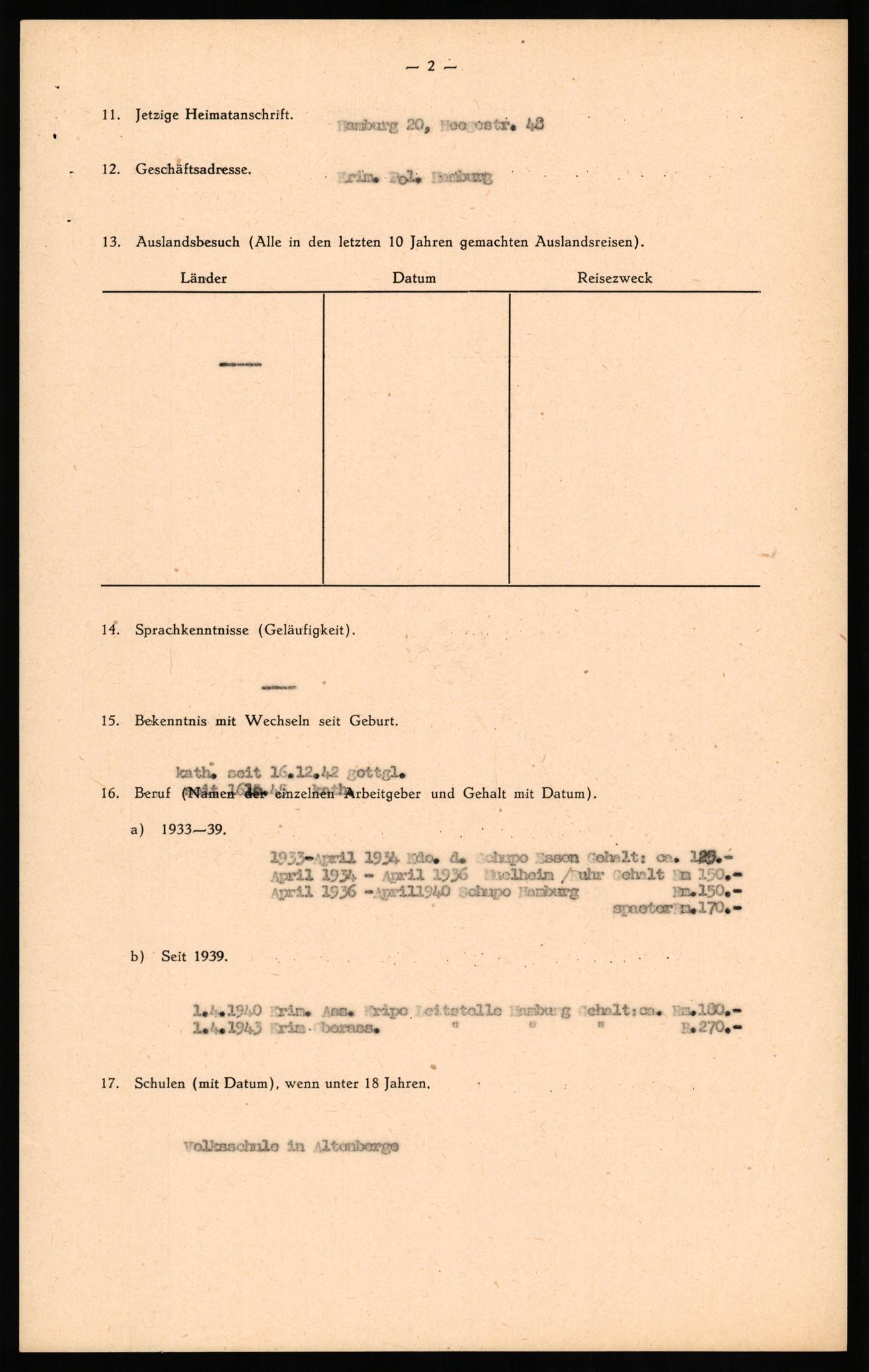 Forsvaret, Forsvarets overkommando II, AV/RA-RAFA-3915/D/Db/L0018: CI Questionaires. Tyske okkupasjonsstyrker i Norge. Tyskere., 1945-1946, p. 4