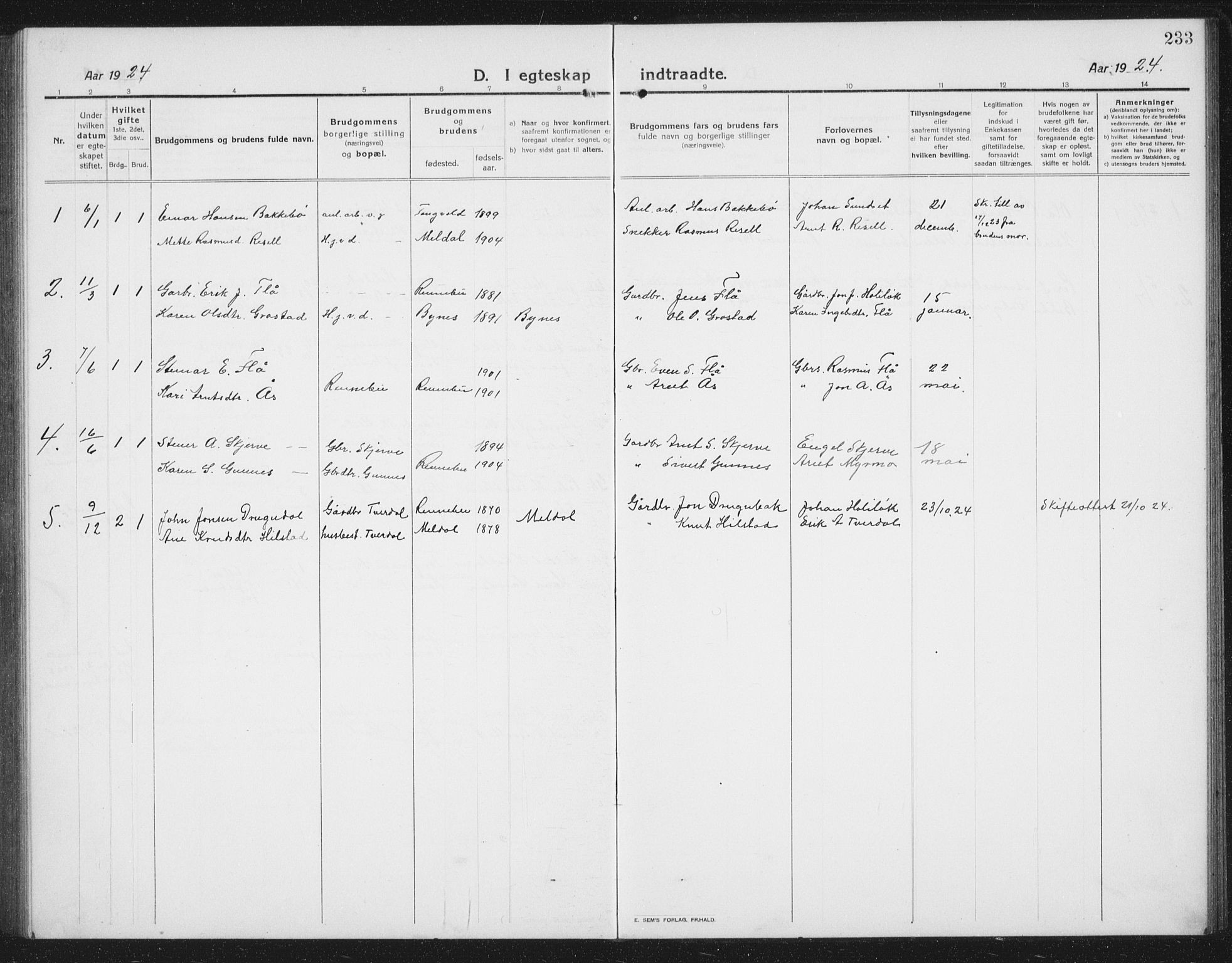 Ministerialprotokoller, klokkerbøker og fødselsregistre - Sør-Trøndelag, AV/SAT-A-1456/674/L0877: Parish register (copy) no. 674C04, 1913-1940, p. 233