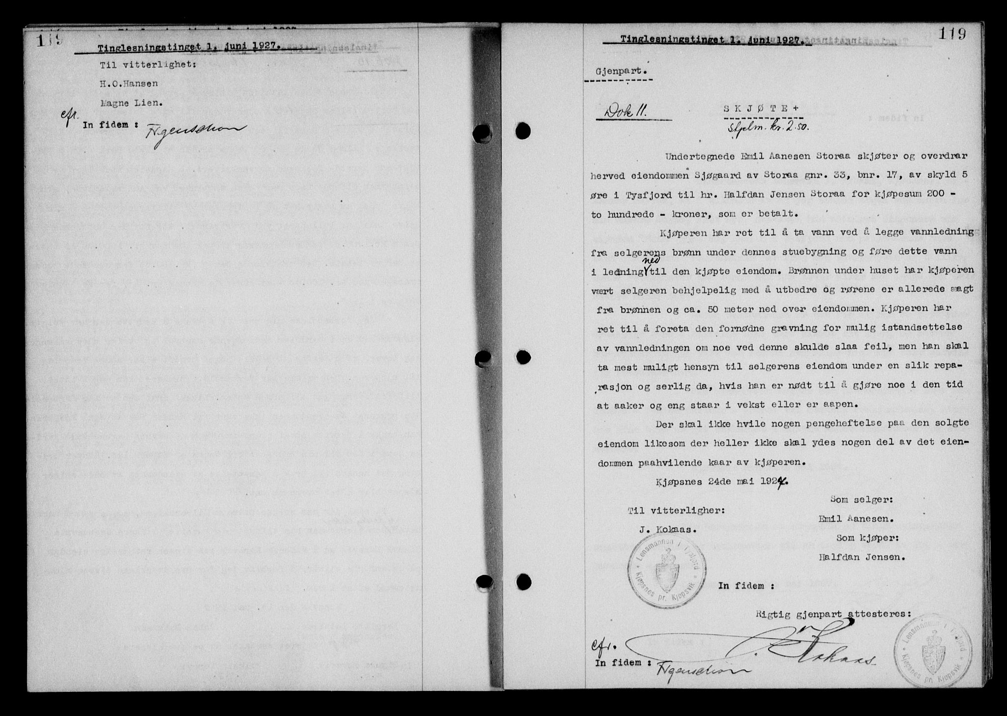 Steigen og Ofoten sorenskriveri, SAT/A-0030/1/2/2C/L0014: Mortgage book no. 13 og 15, 1926-1927, Deed date: 01.06.1927