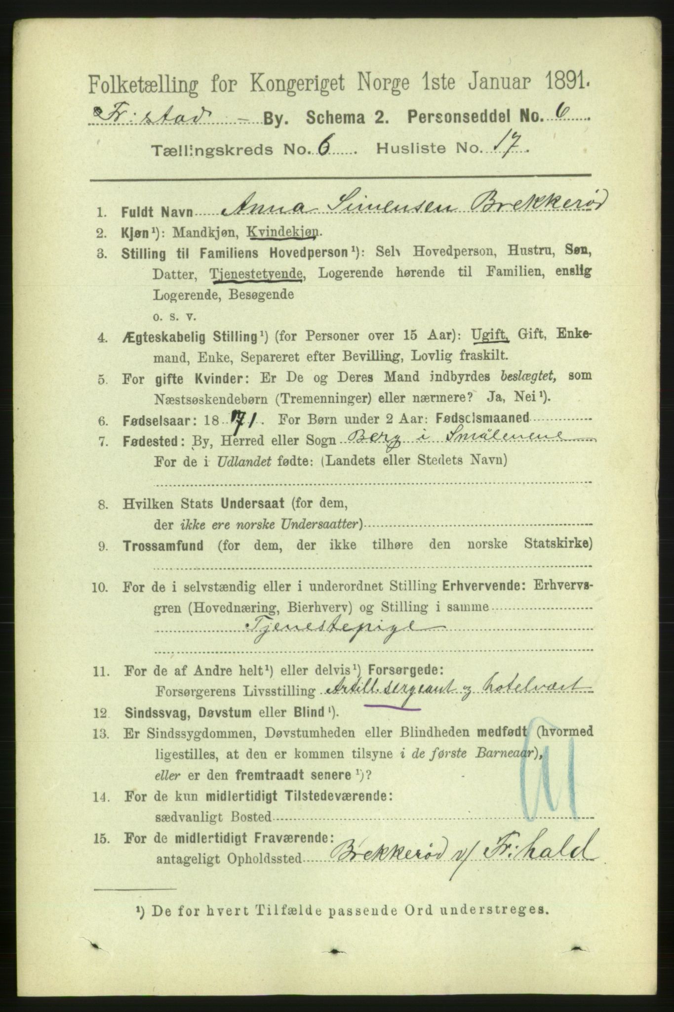 RA, 1891 census for 0103 Fredrikstad, 1891, p. 7811