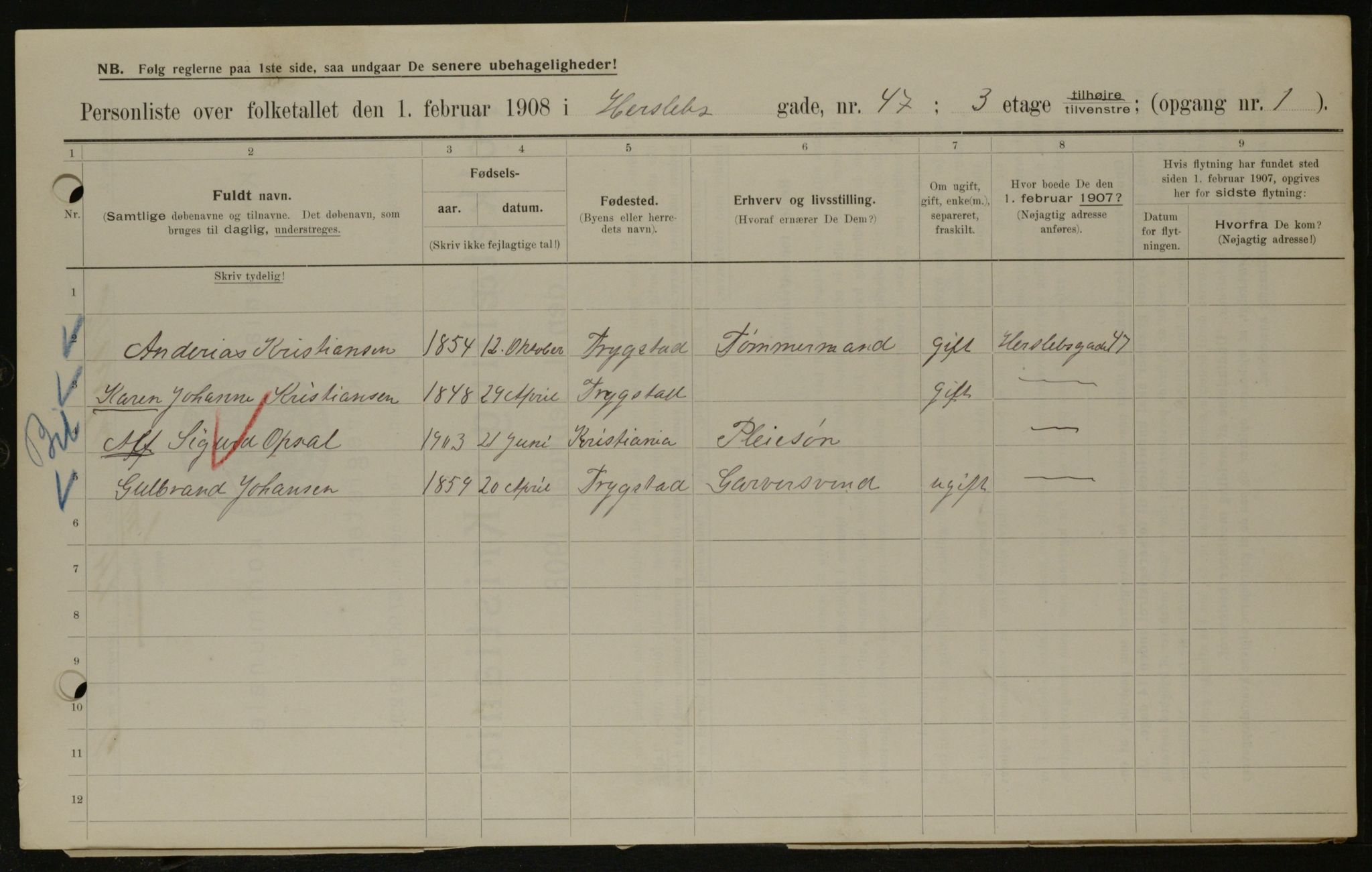 OBA, Municipal Census 1908 for Kristiania, 1908, p. 35836