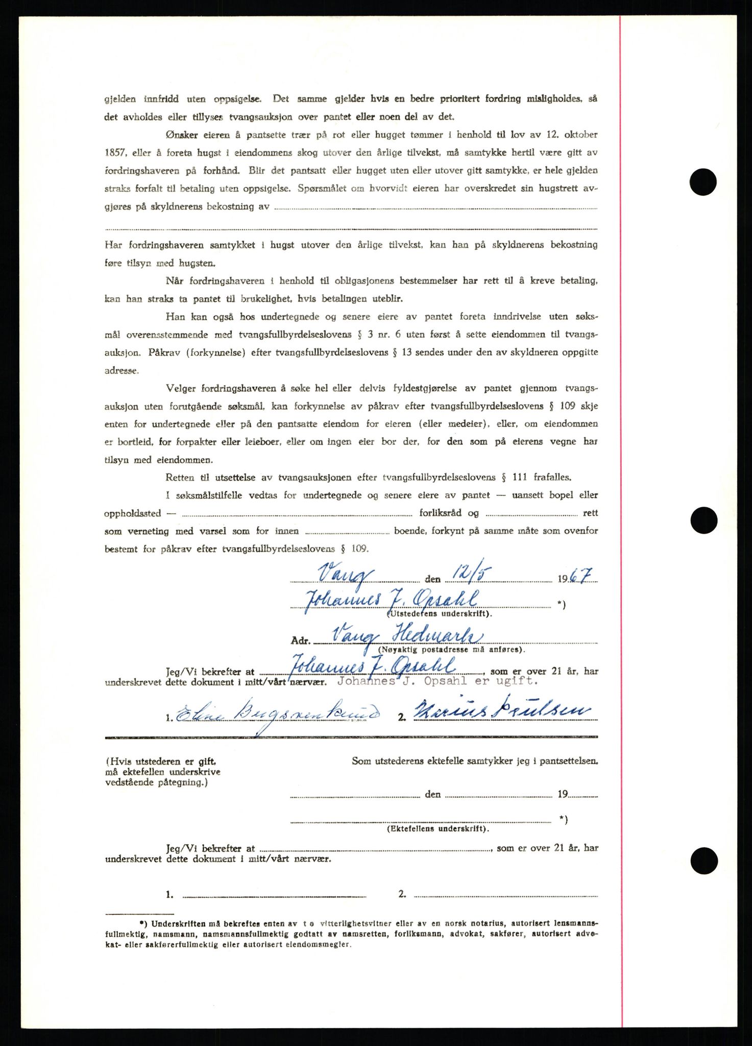 Nord-Hedmark sorenskriveri, SAH/TING-012/H/Hb/Hbf/L0071: Mortgage book no. B71, 1967-1967, Diary no: : 2170/1967