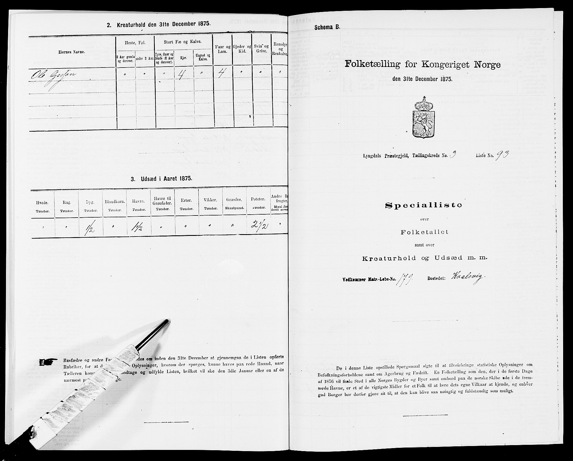 SAK, 1875 census for 1032P Lyngdal, 1875, p. 664