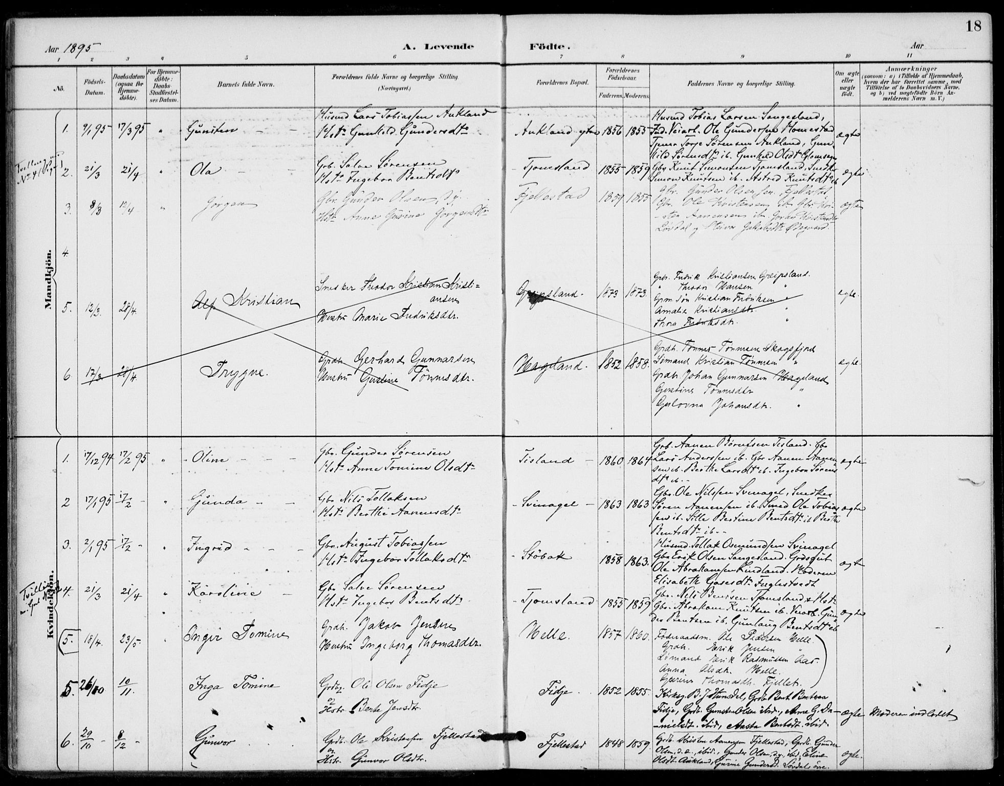 Holum sokneprestkontor, AV/SAK-1111-0022/F/Fa/Fab/L0007: Parish register (official) no. A 7, 1887-1912, p. 18