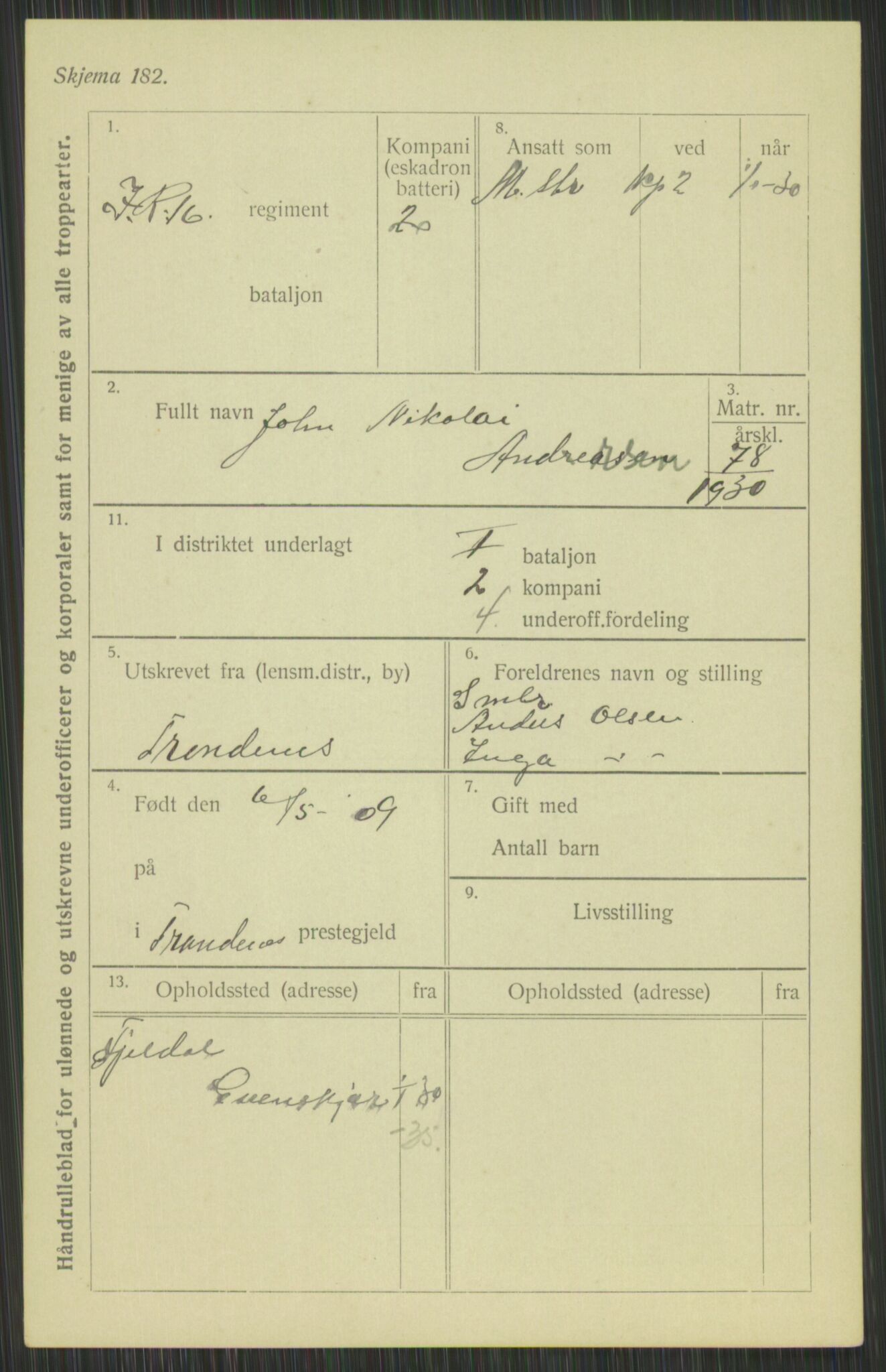 Forsvaret, Troms infanteriregiment nr. 16, AV/RA-RAFA-3146/P/Pa/L0014: Rulleblad for regimentets menige mannskaper, årsklasse 1930, 1930, p. 11