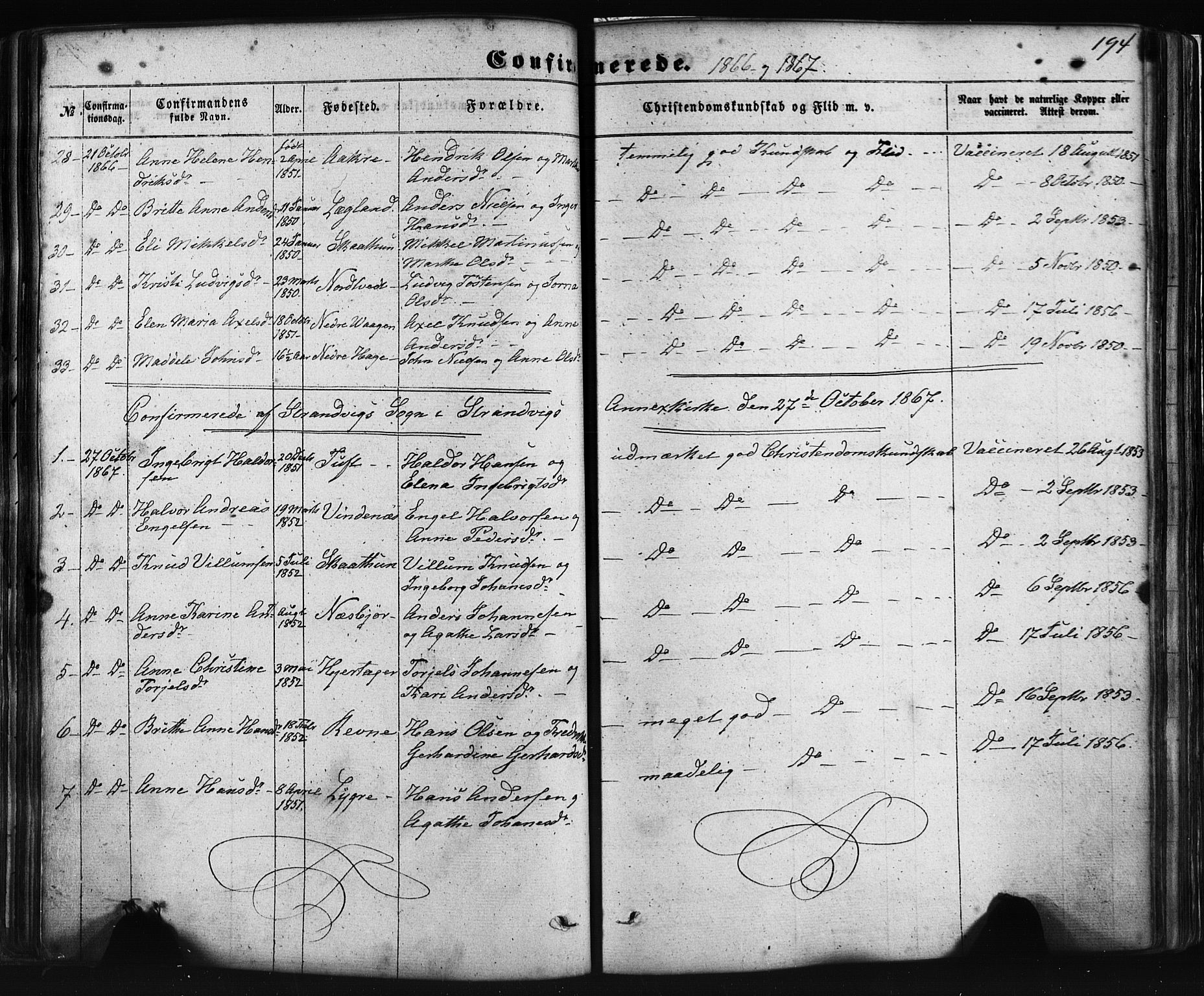 Fusa sokneprestembete, SAB/A-75401/H/Haa: Parish register (official) no. A 1I, 1855-1879, p. 194