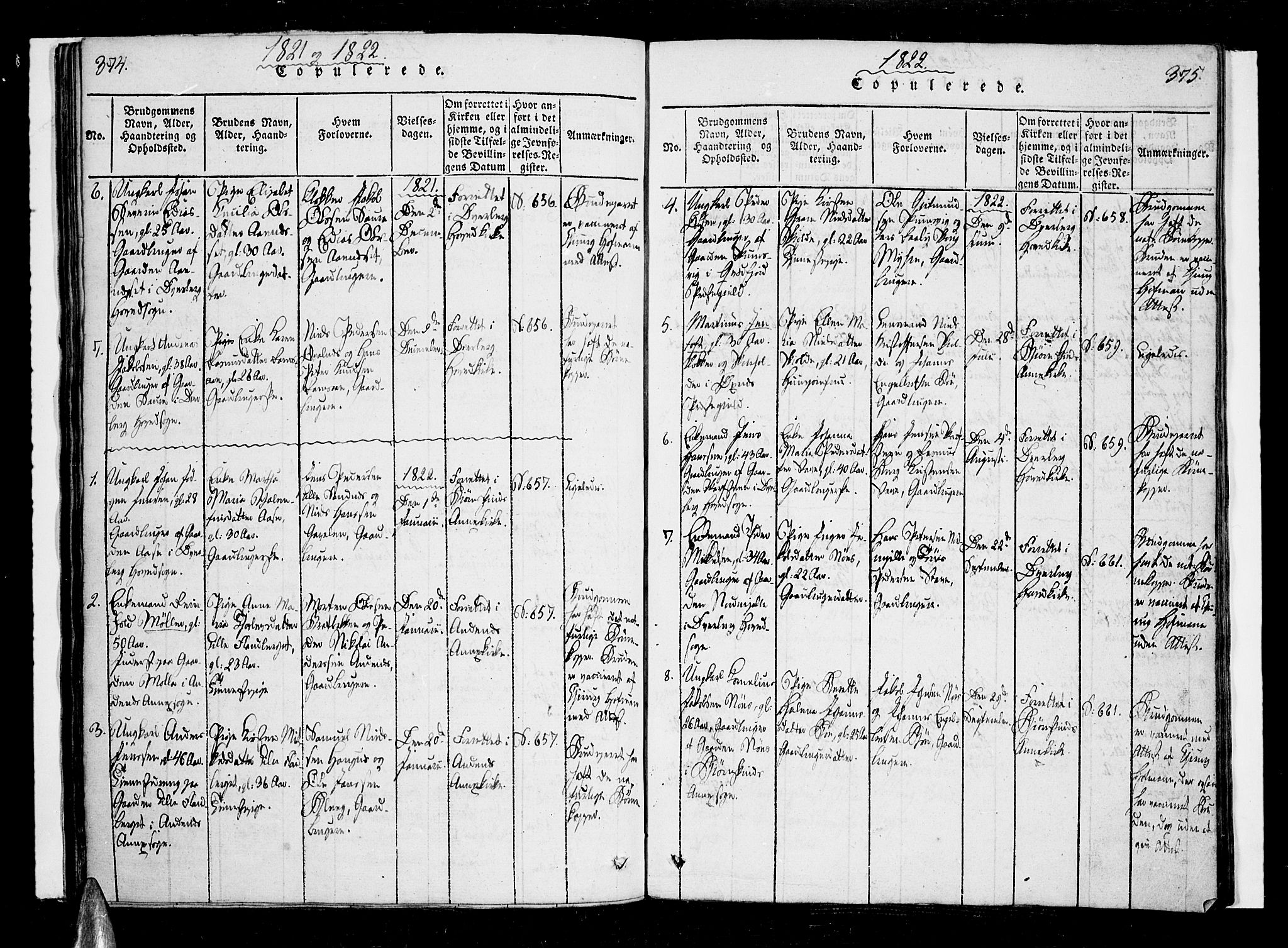 Ministerialprotokoller, klokkerbøker og fødselsregistre - Nordland, SAT/A-1459/897/L1395: Parish register (official) no. 897A03, 1820-1841, p. 374-375