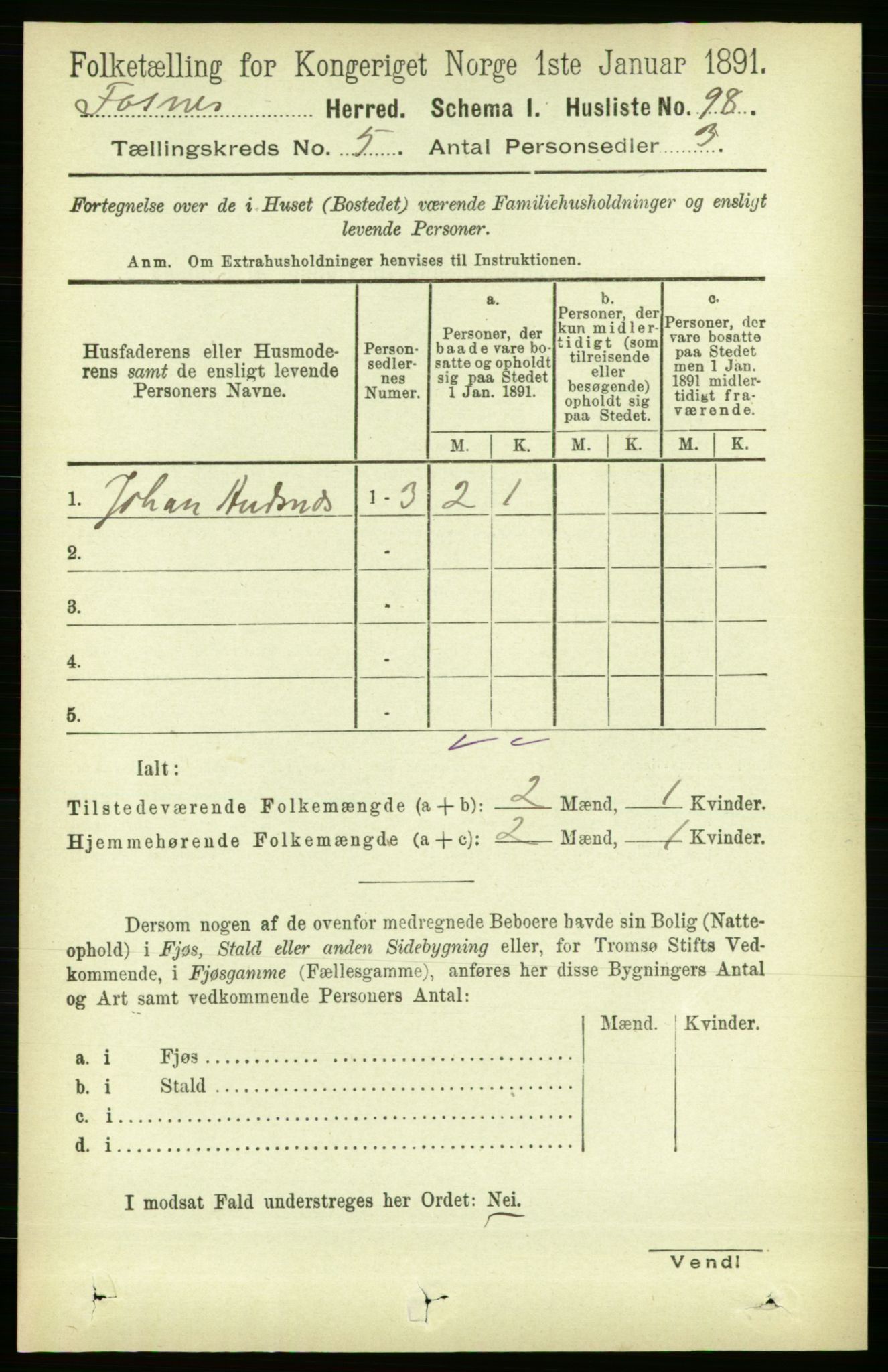 RA, 1891 census for 1748 Fosnes, 1891, p. 1990