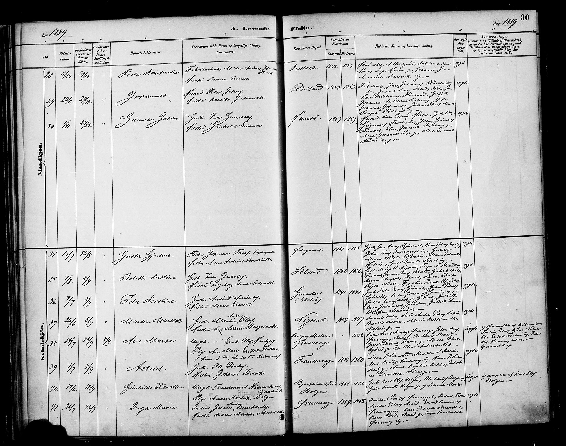 Ministerialprotokoller, klokkerbøker og fødselsregistre - Møre og Romsdal, SAT/A-1454/569/L0819: Parish register (official) no. 569A05, 1885-1899, p. 30