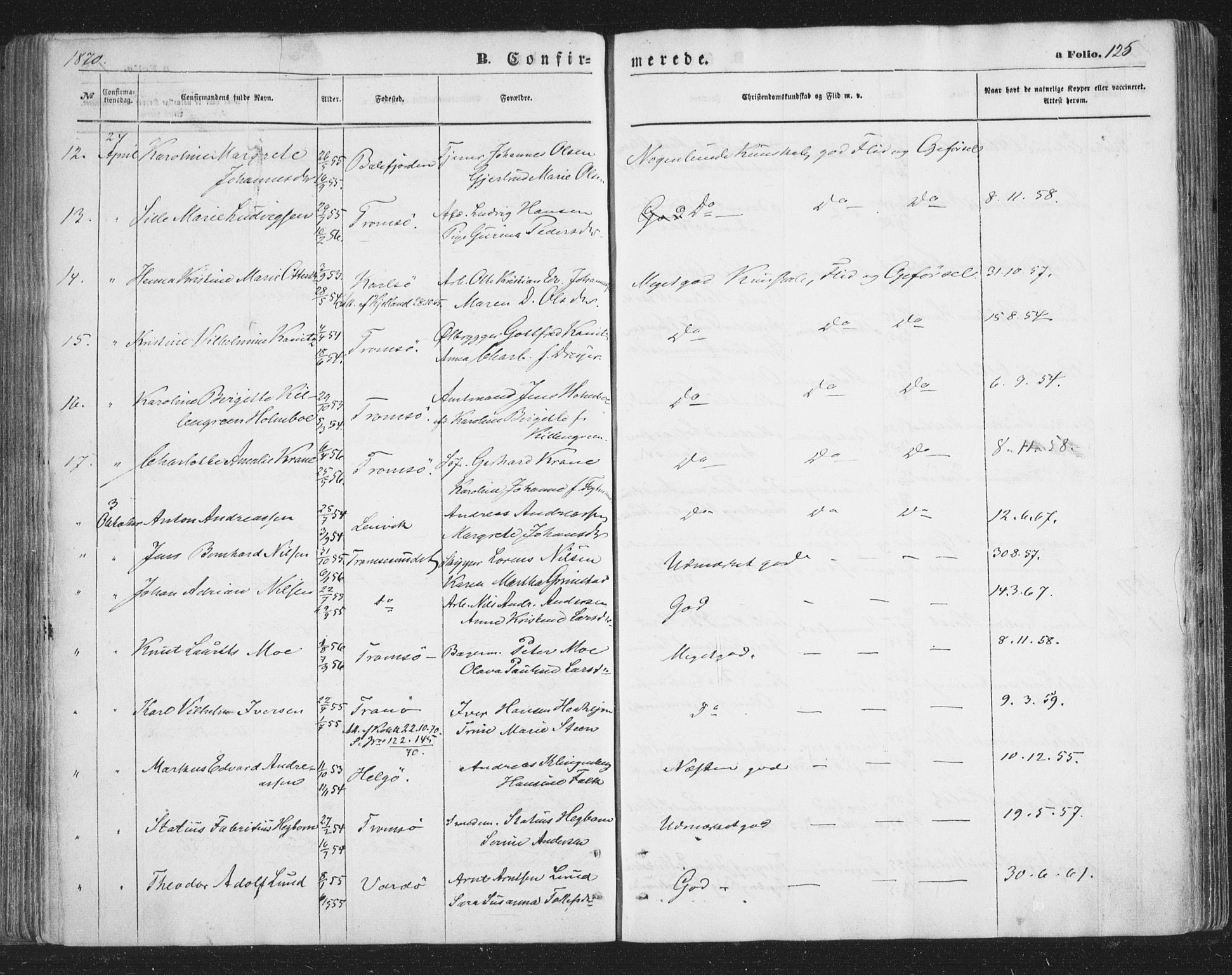 Tromsø sokneprestkontor/stiftsprosti/domprosti, SATØ/S-1343/G/Ga/L0012kirke: Parish register (official) no. 12, 1865-1871, p. 125