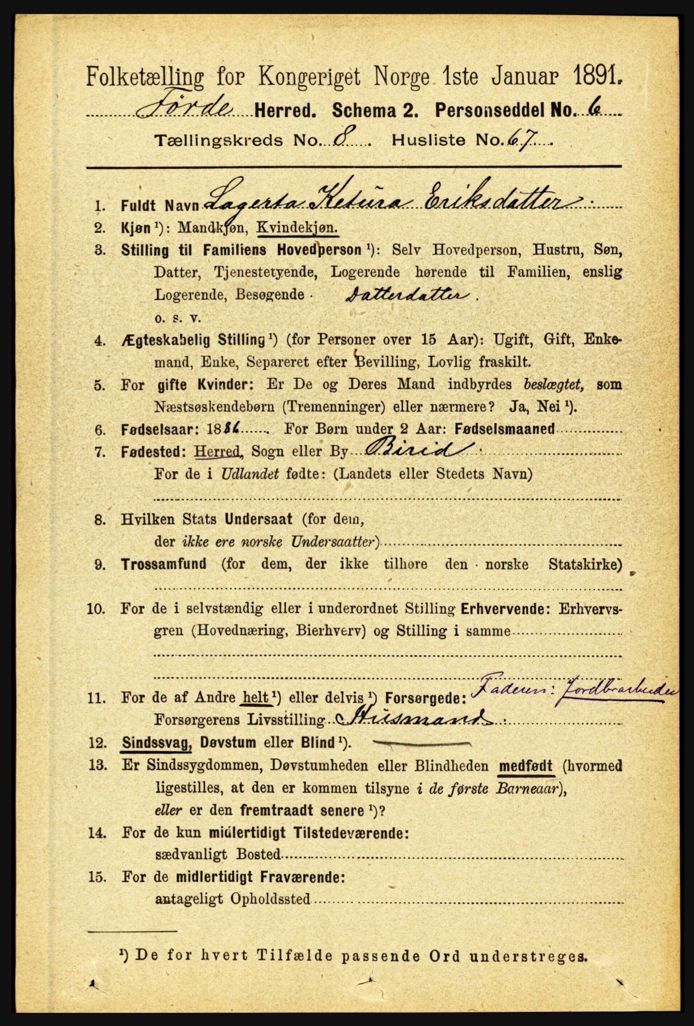 RA, 1891 census for 1432 Førde, 1891, p. 3267