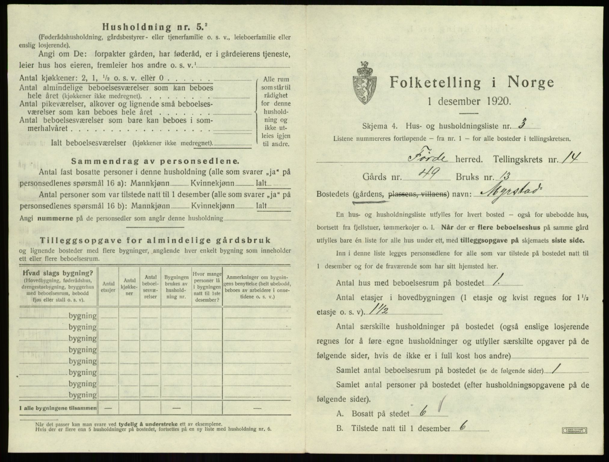 SAB, 1920 census for Førde, 1920, p. 724