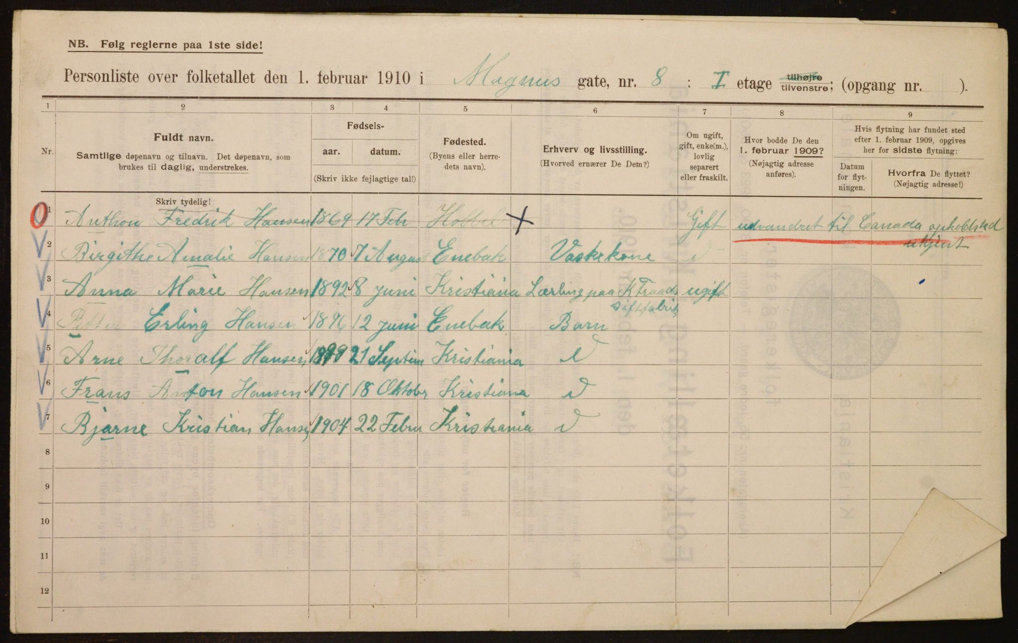 OBA, Municipal Census 1910 for Kristiania, 1910, p. 57571