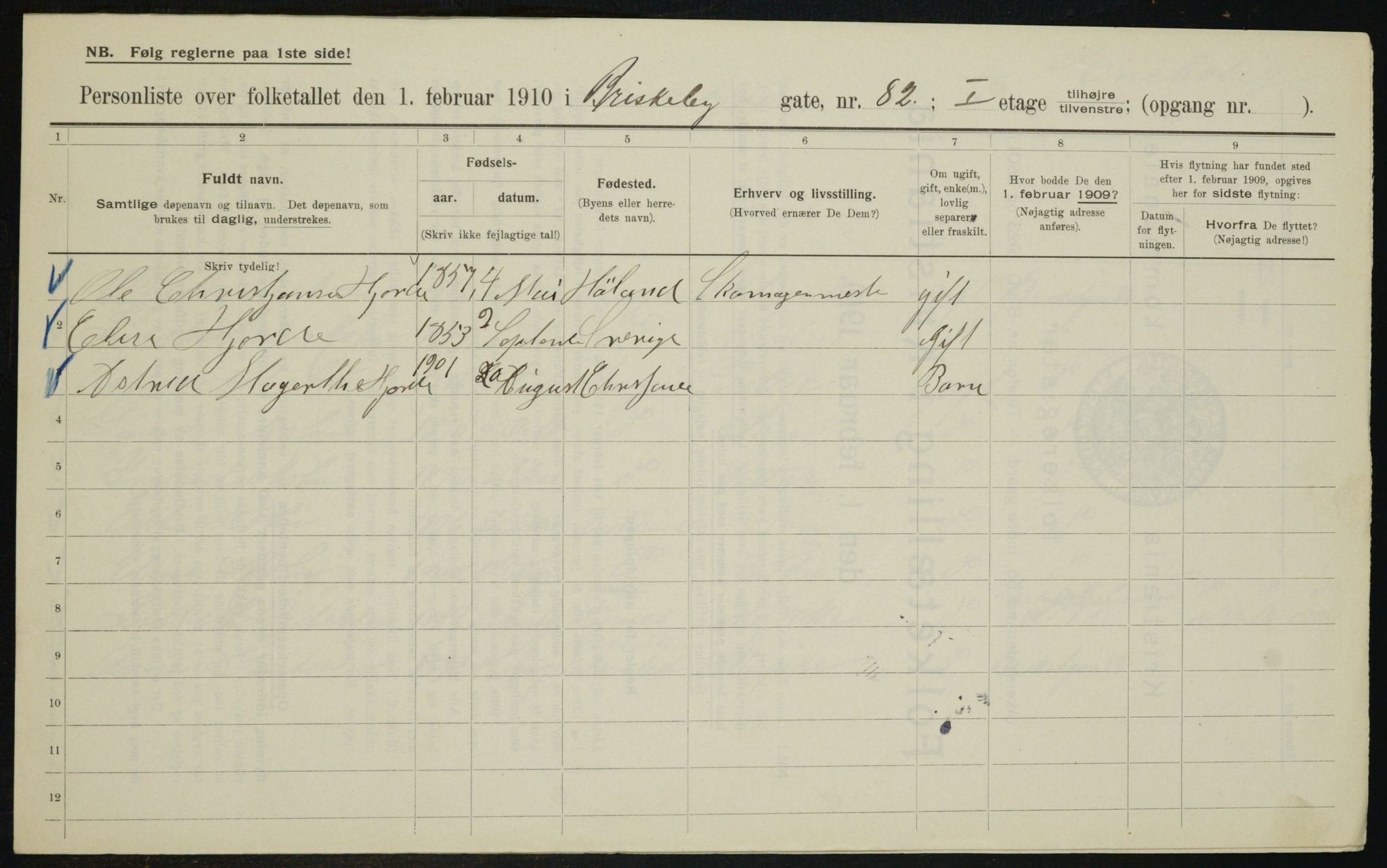 OBA, Municipal Census 1910 for Kristiania, 1910, p. 9239