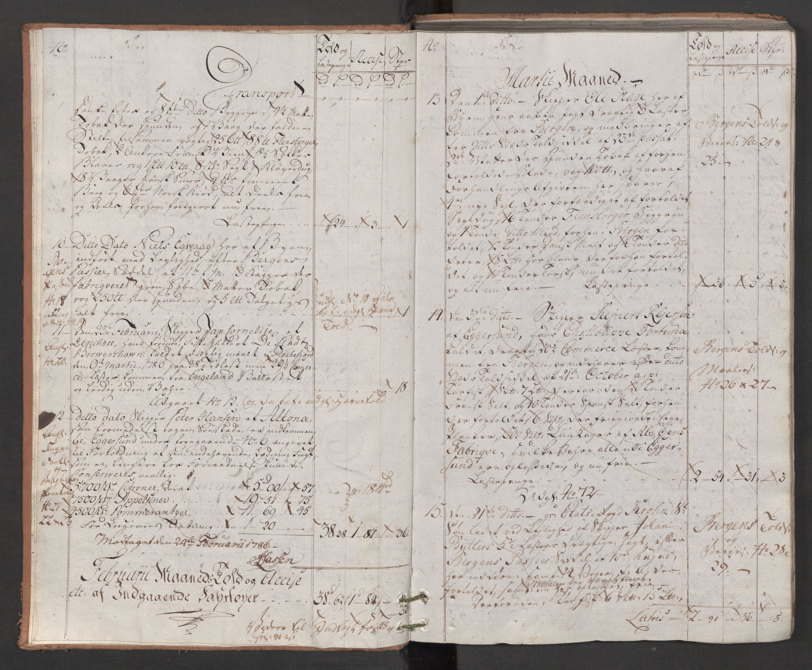 Generaltollkammeret, tollregnskaper, AV/RA-EA-5490/R22/L0048/0001: Tollregnskaper Stavanger / Hovedtollbok, 1786, p. 3b-4a