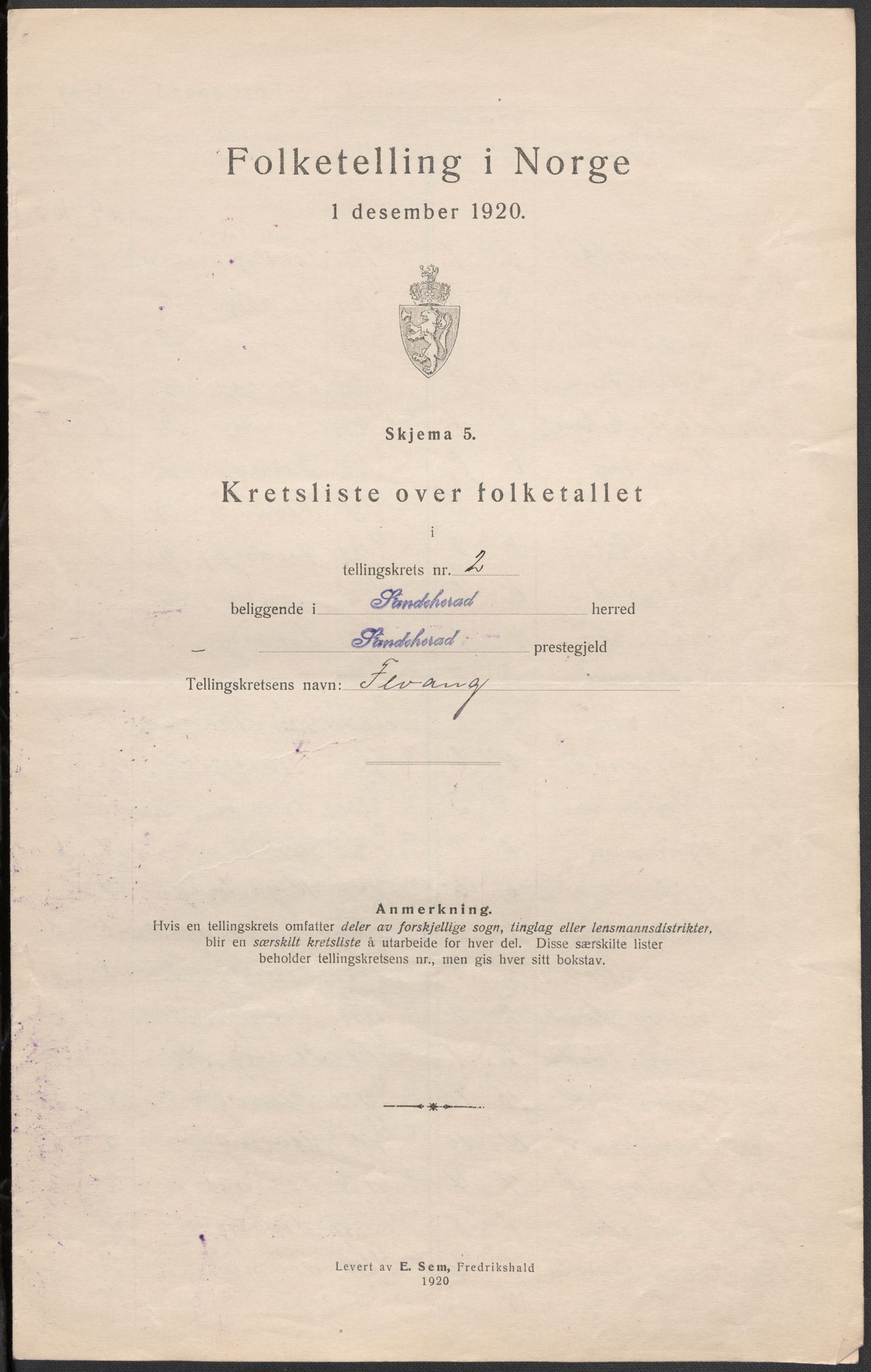 SAKO, 1920 census for Sandeherred, 1920, p. 8