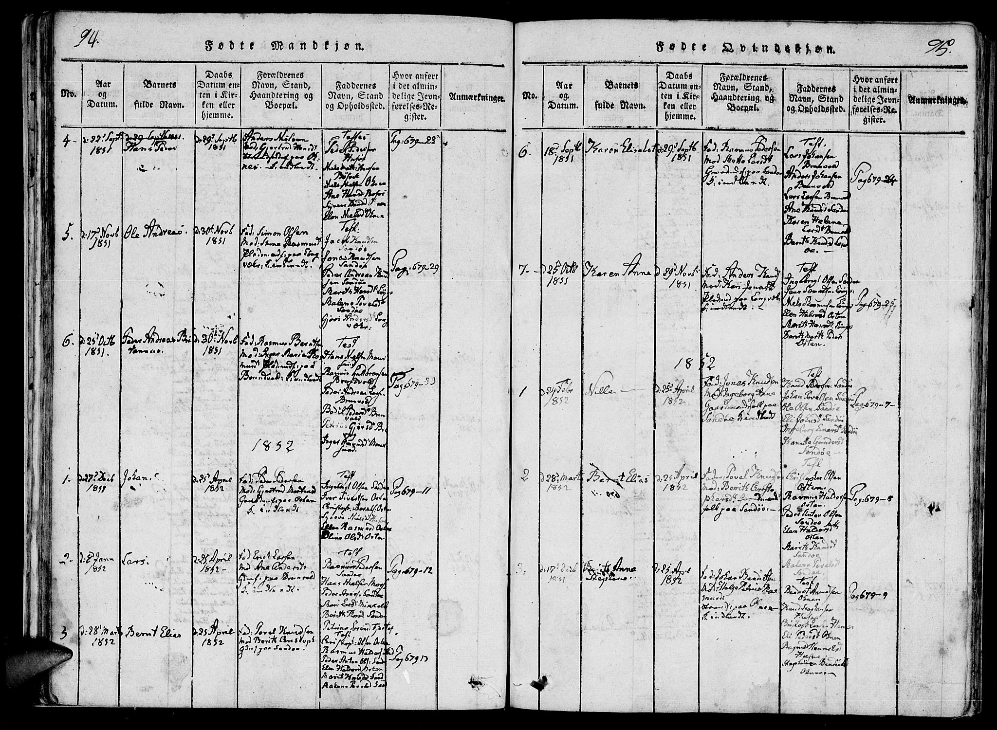 Ministerialprotokoller, klokkerbøker og fødselsregistre - Møre og Romsdal, AV/SAT-A-1454/561/L0727: Parish register (official) no. 561A01, 1817-1858, p. 94-95