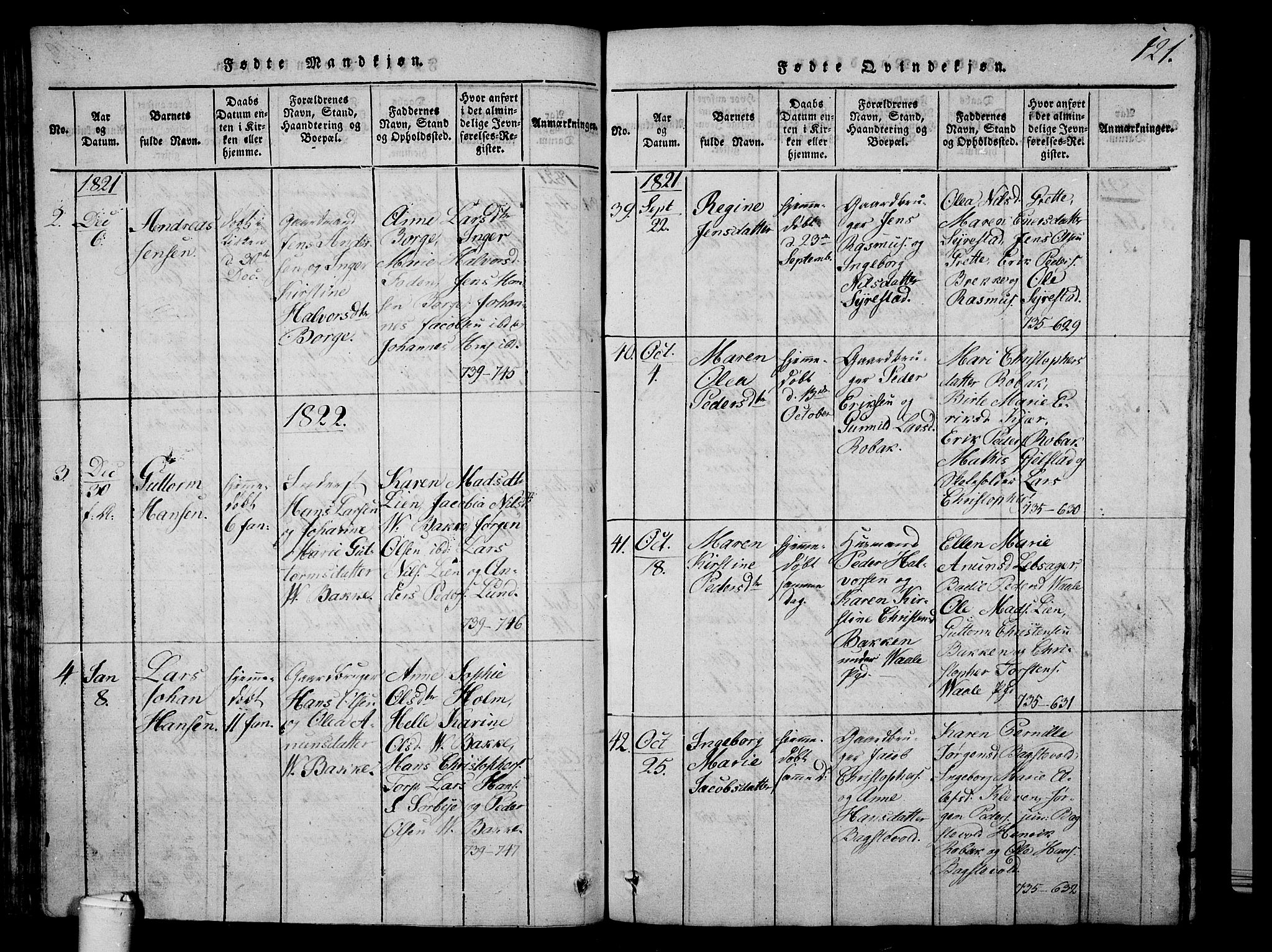 Våle kirkebøker, AV/SAKO-A-334/G/Ga/L0001: Parish register (copy) no. I 1, 1814-1824, p. 120-121