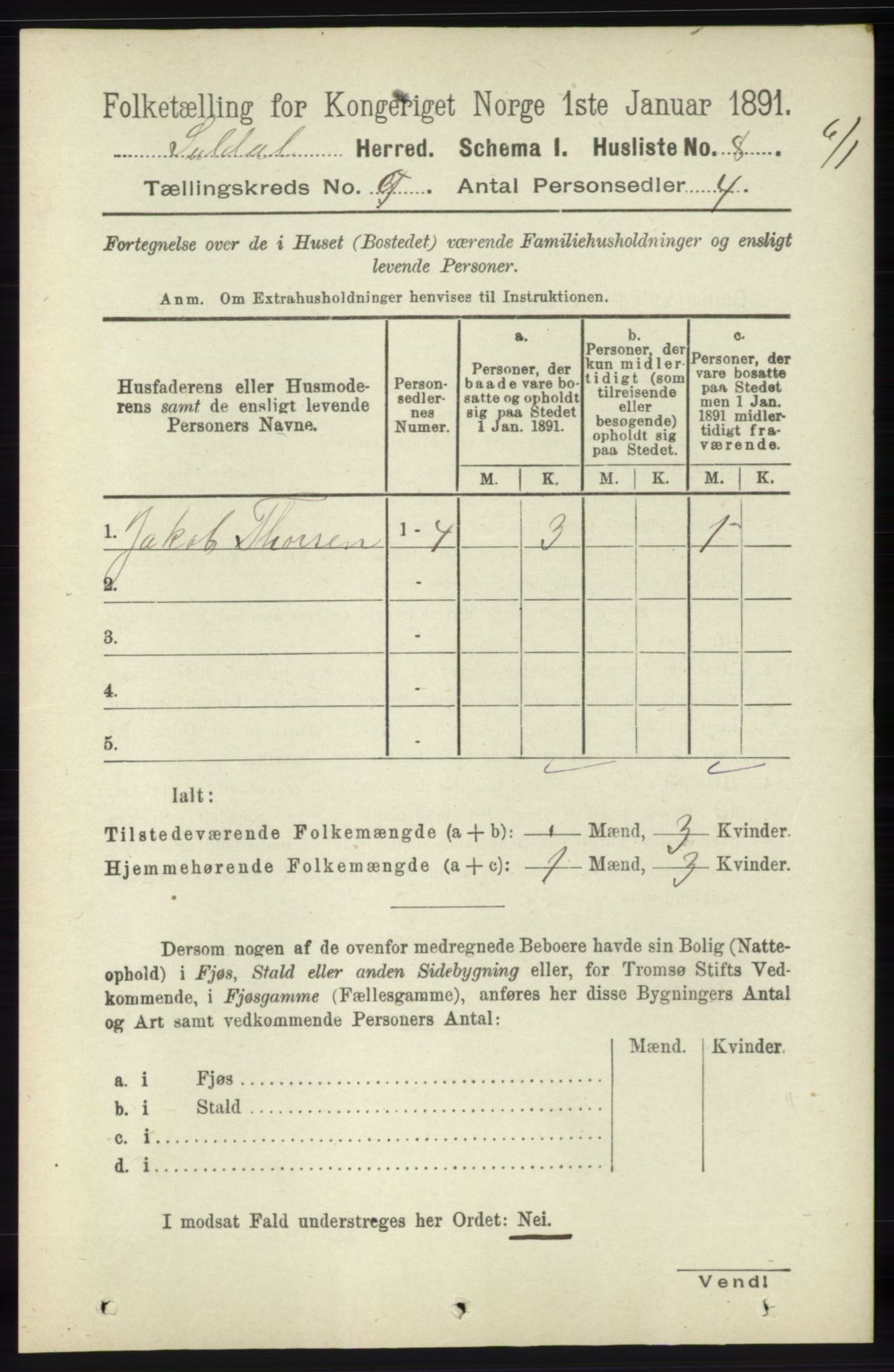 RA, 1891 census for 1134 Suldal, 1891, p. 2629