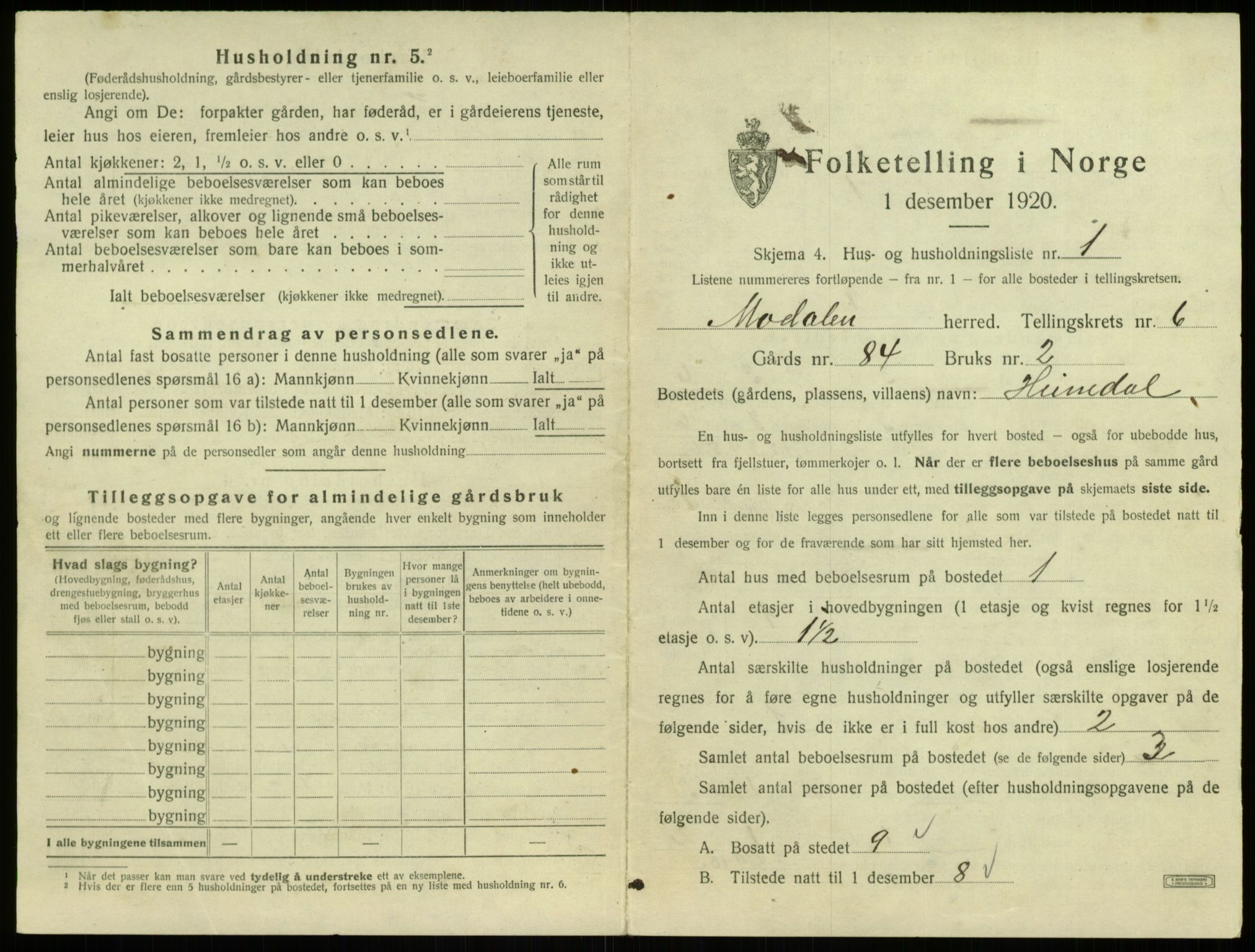 SAB, 1920 census for Modalen, 1920, p. 168