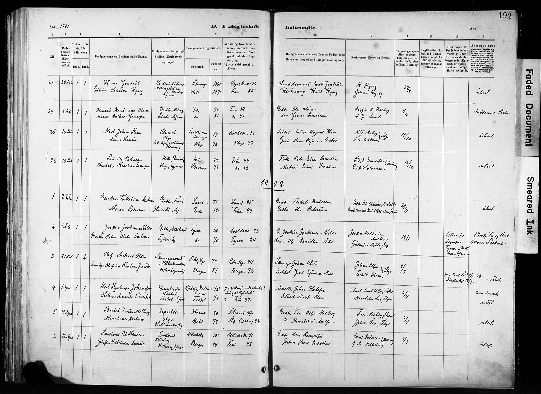 Hetland sokneprestkontor, AV/SAST-A-101826/30/30BA/L0011: Parish register (official) no. A 11, 1884-1911, p. 192