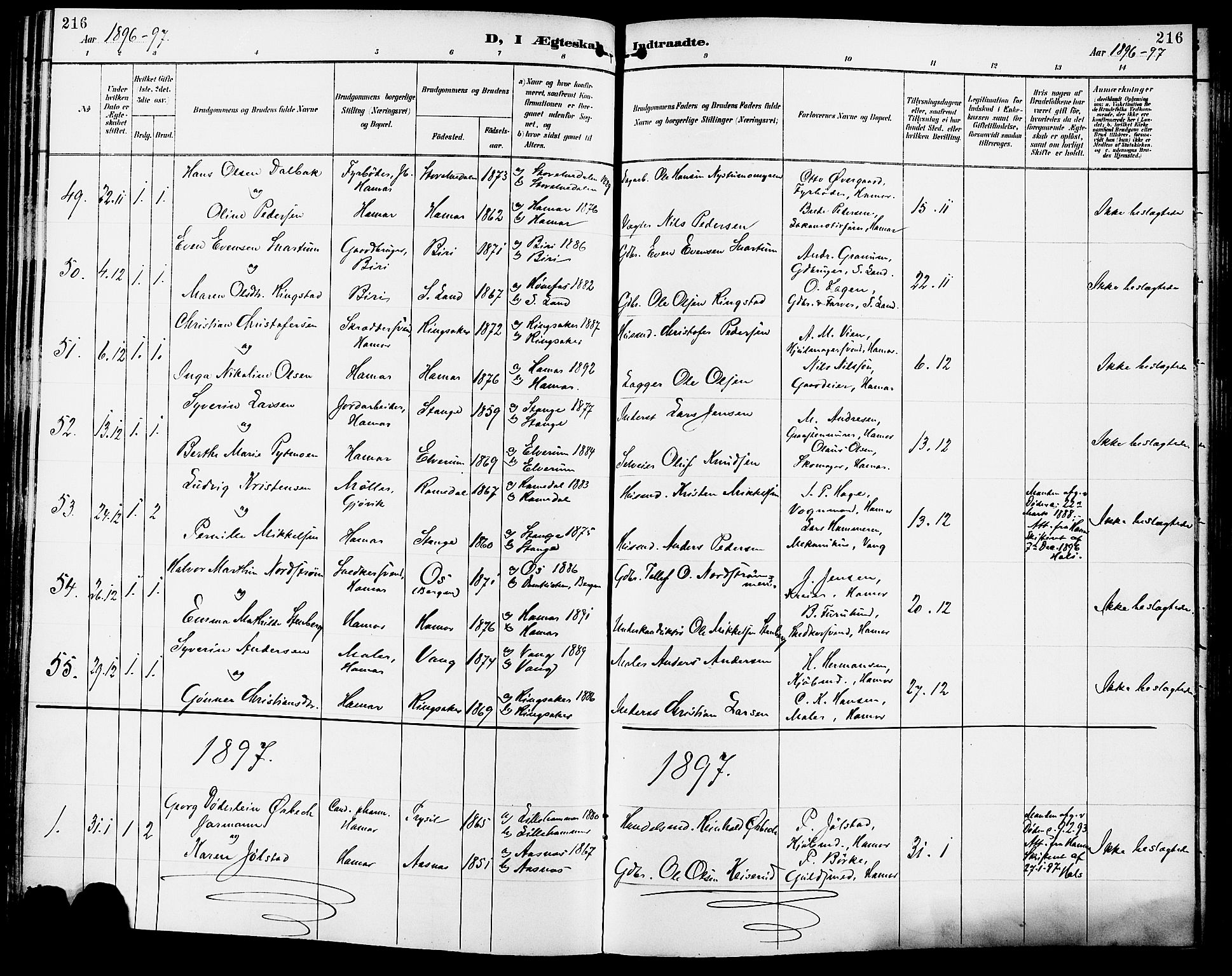 Vang prestekontor, Hedmark, SAH/PREST-008/H/Ha/Haa/L0017: Parish register (official) no. 17, 1890-1899, p. 216