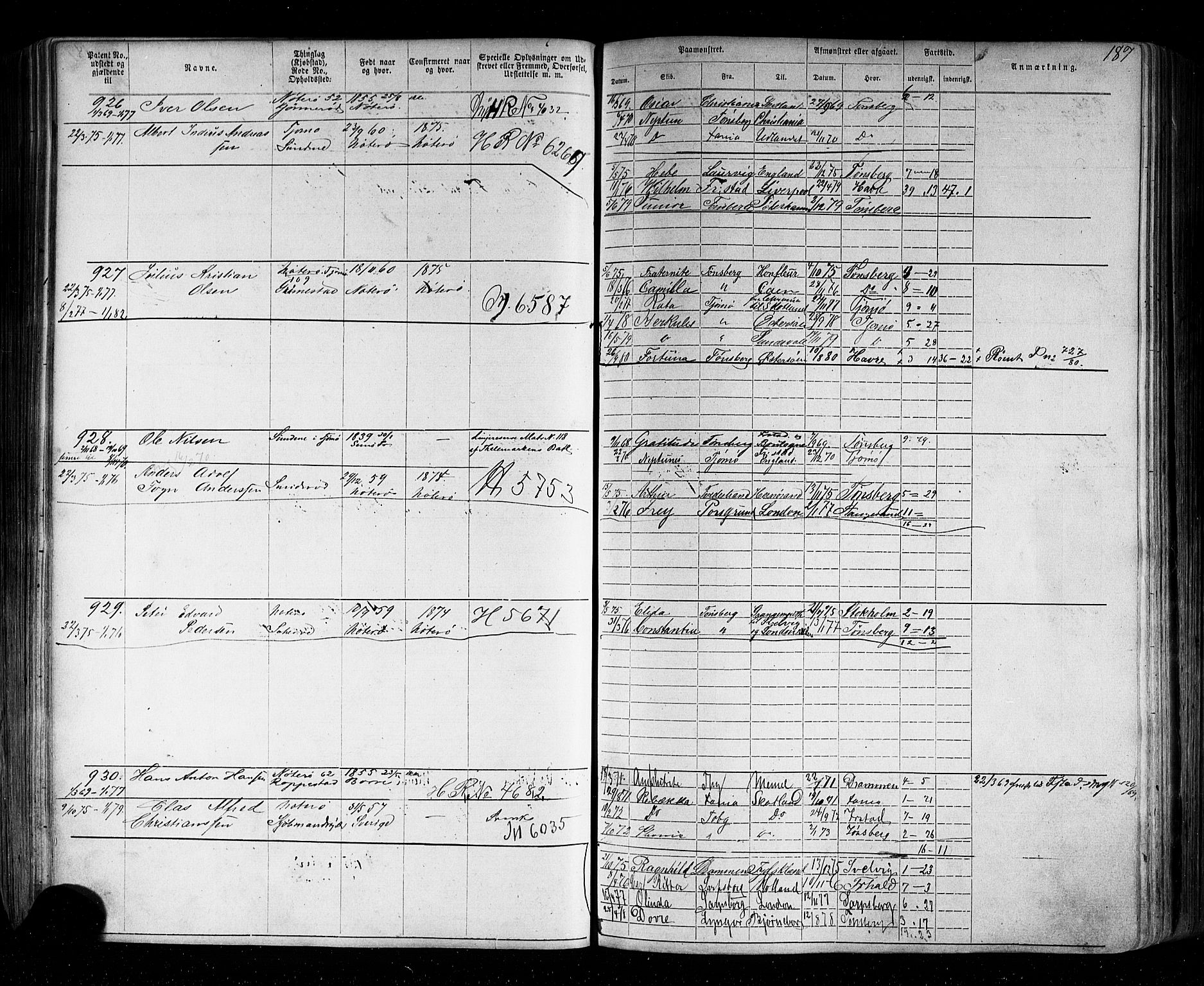 Tønsberg innrulleringskontor, SAKO/A-786/F/Fb/L0002: Annotasjonsrulle Patent nr. 1-2635, 1869-1877, p. 215