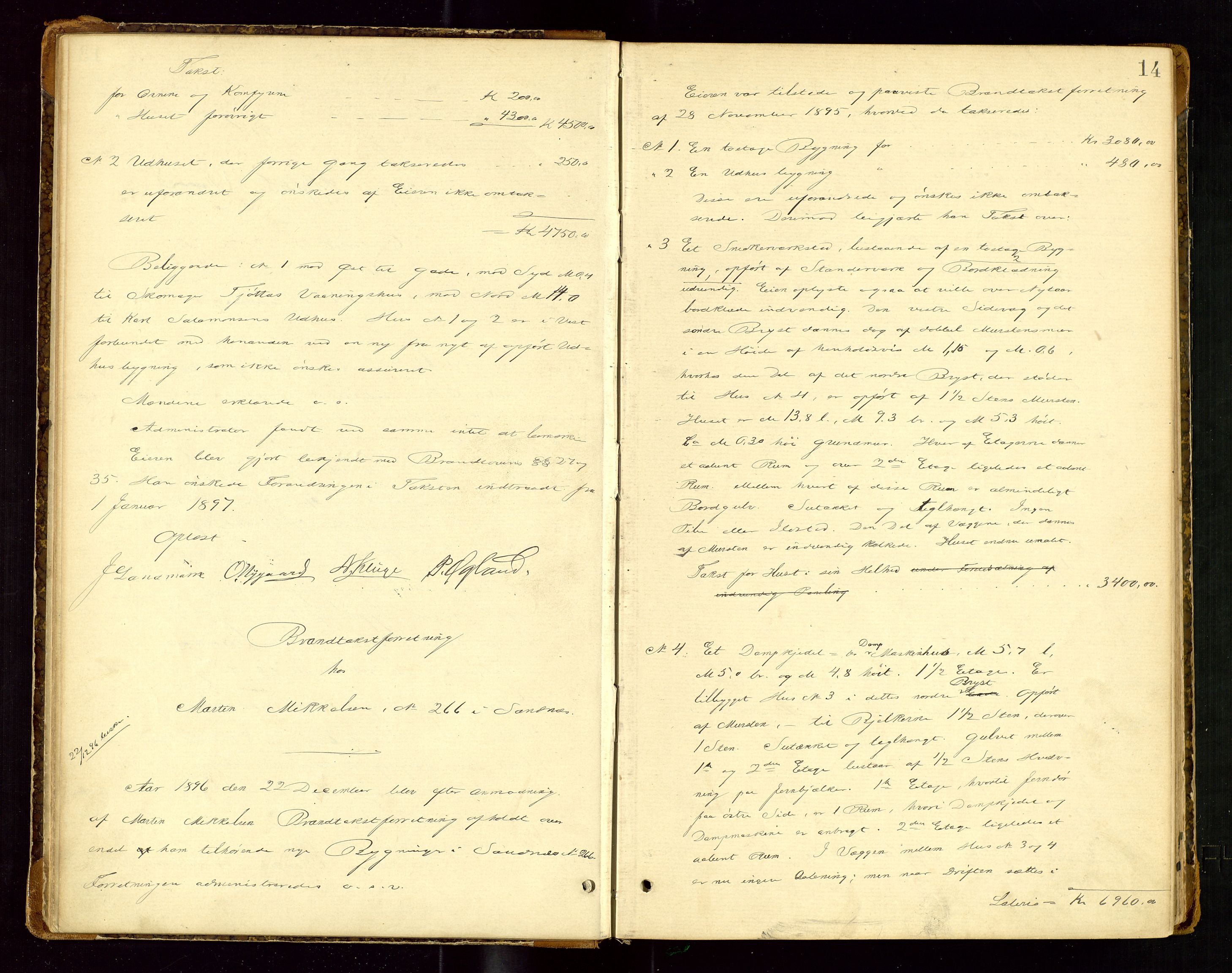 Høyland/Sandnes lensmannskontor, AV/SAST-A-100166/Goc/L0002: "Brandtakstprotokol", 1896-1899, p. 13b-14a