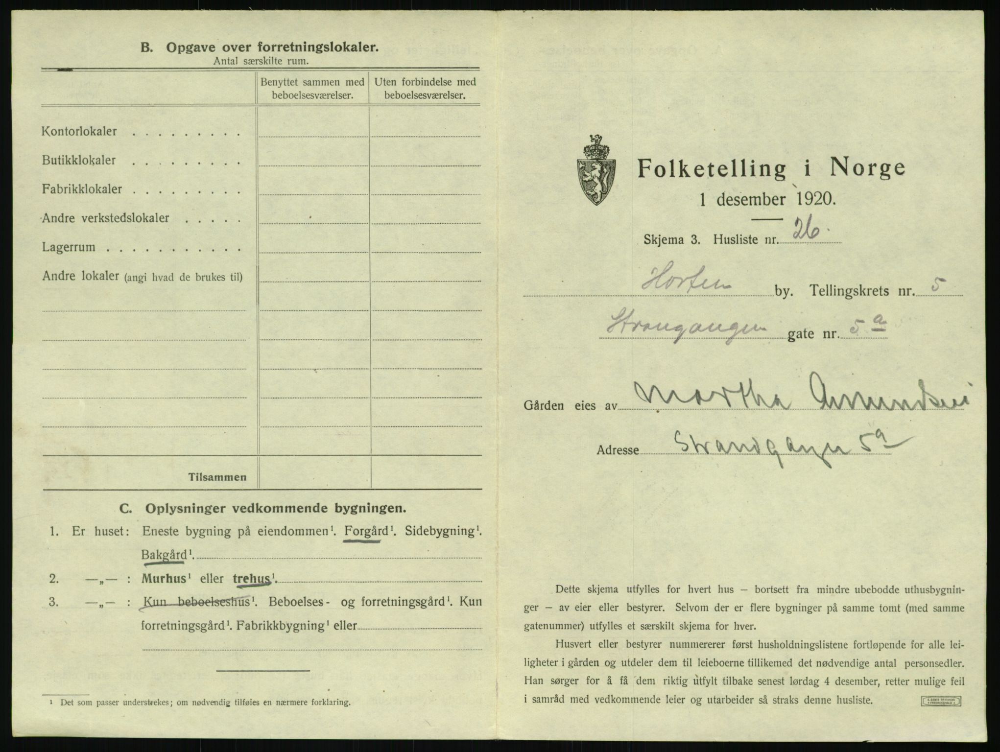 SAKO, 1920 census for Horten, 1920, p. 1589