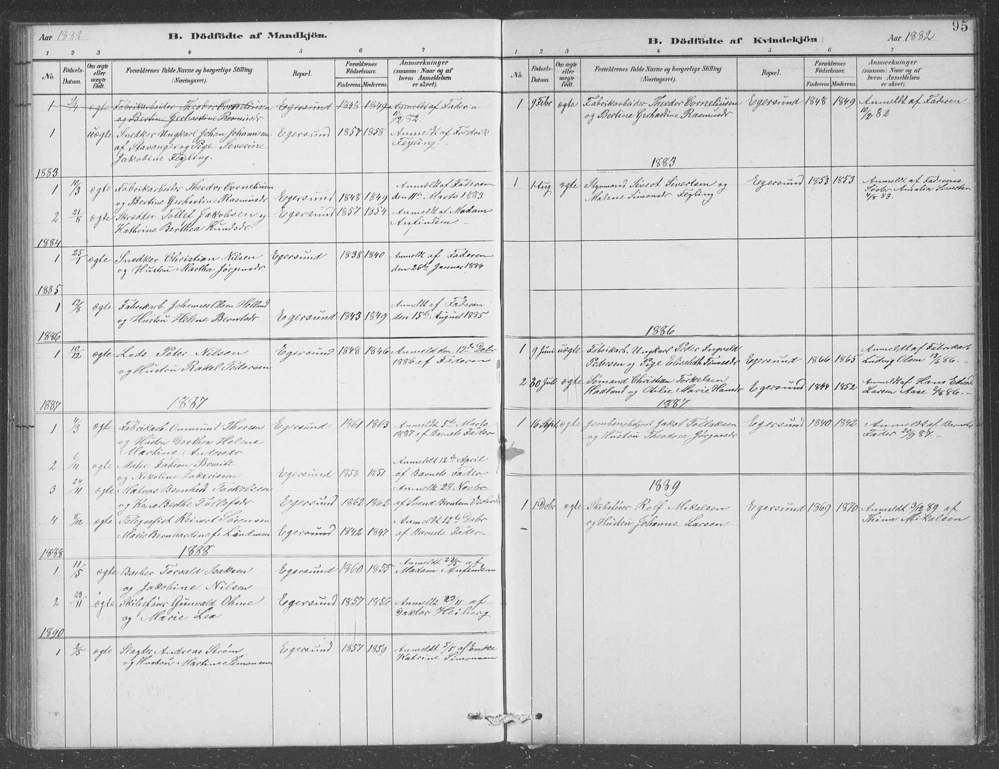 Eigersund sokneprestkontor, AV/SAST-A-101807/S09/L0008: Parish register (copy) no. B 8, 1882-1892, p. 95