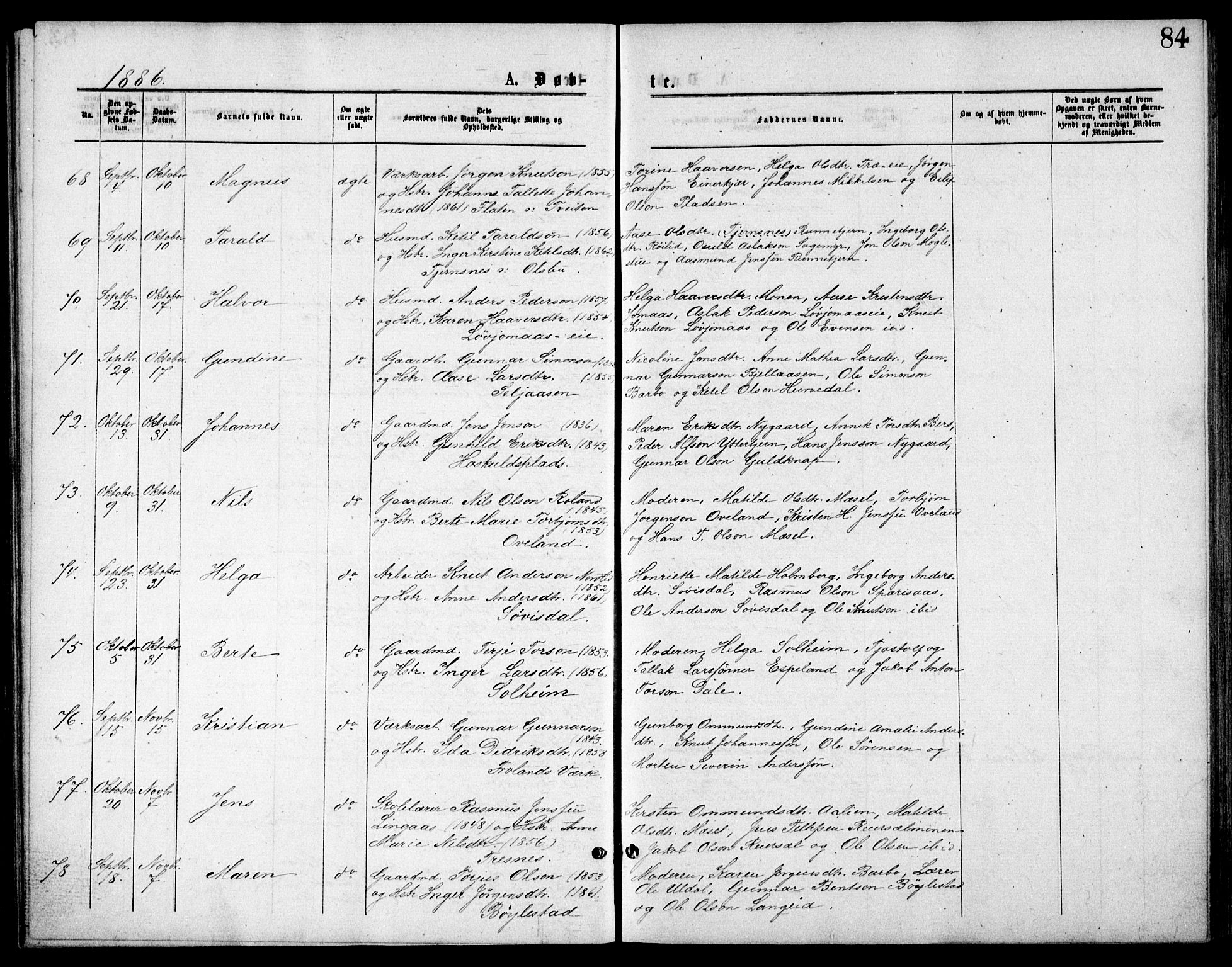 Froland sokneprestkontor, AV/SAK-1111-0013/F/Fb/L0009: Parish register (copy) no. B 9, 1875-1893, p. 84