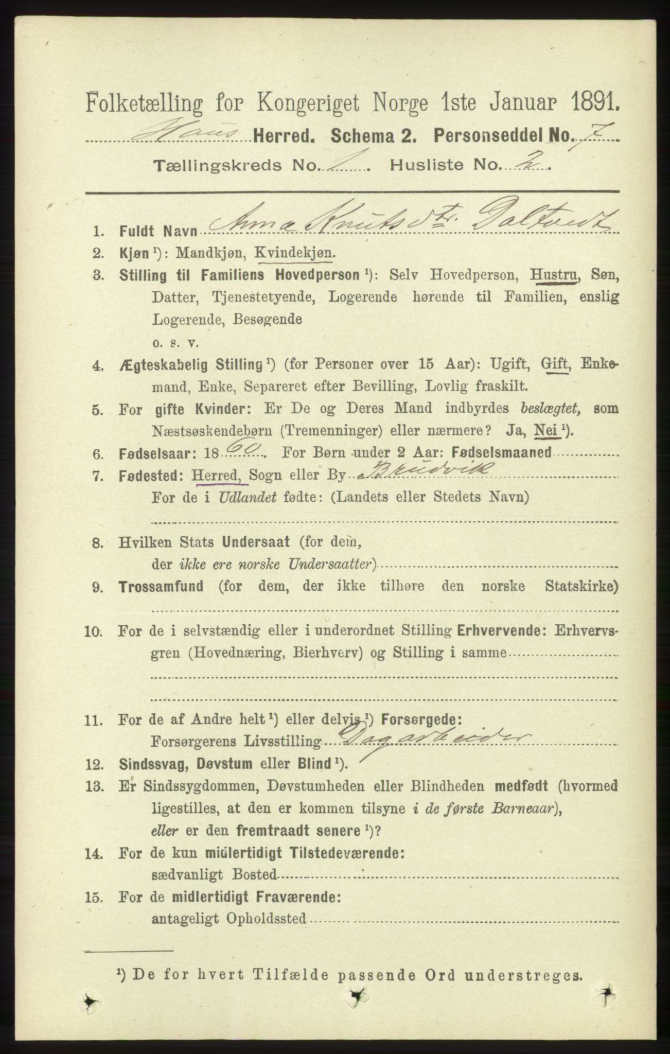 RA, 1891 census for 1250 Haus, 1891, p. 109