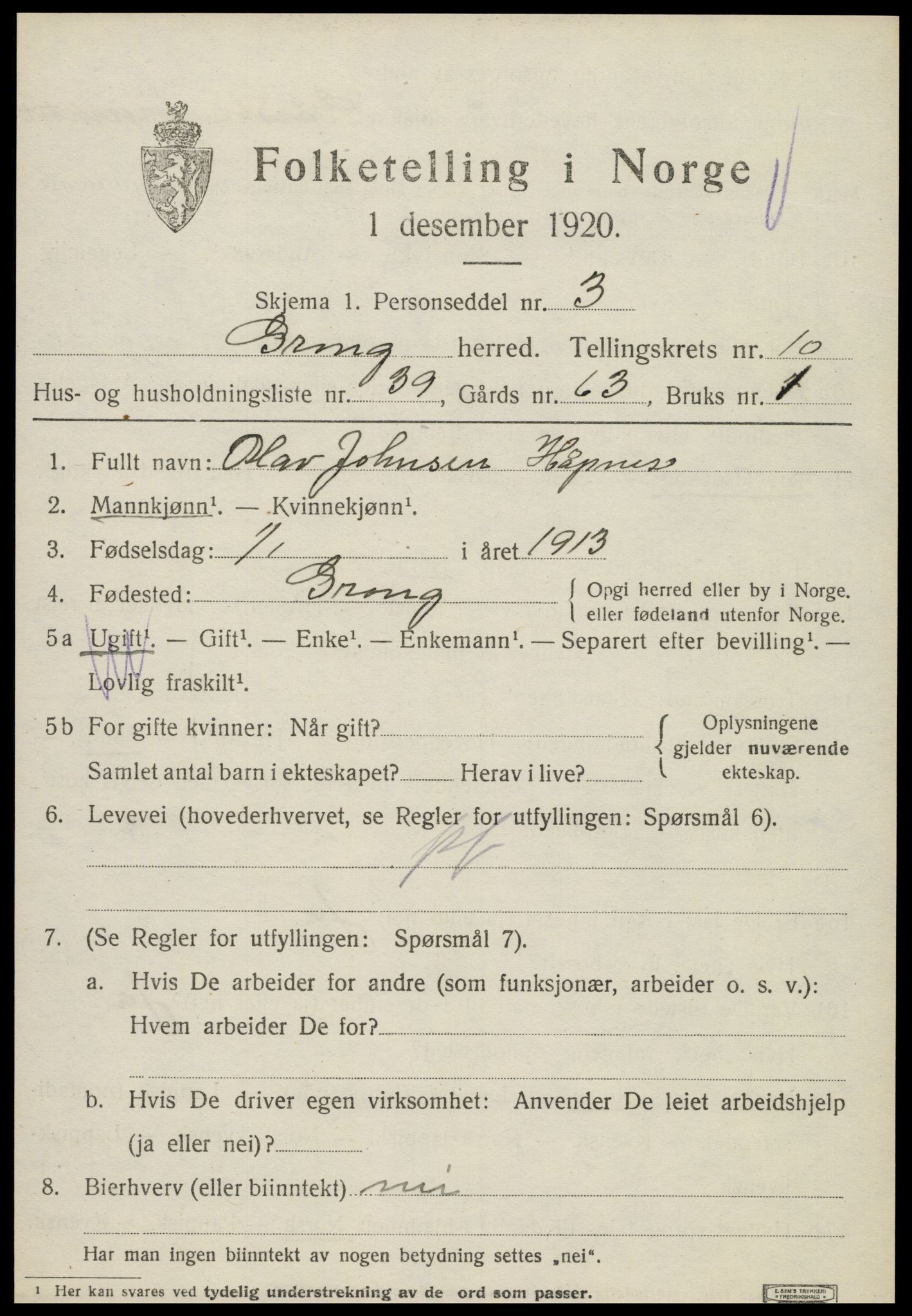SAT, 1920 census for Grong, 1920, p. 6099